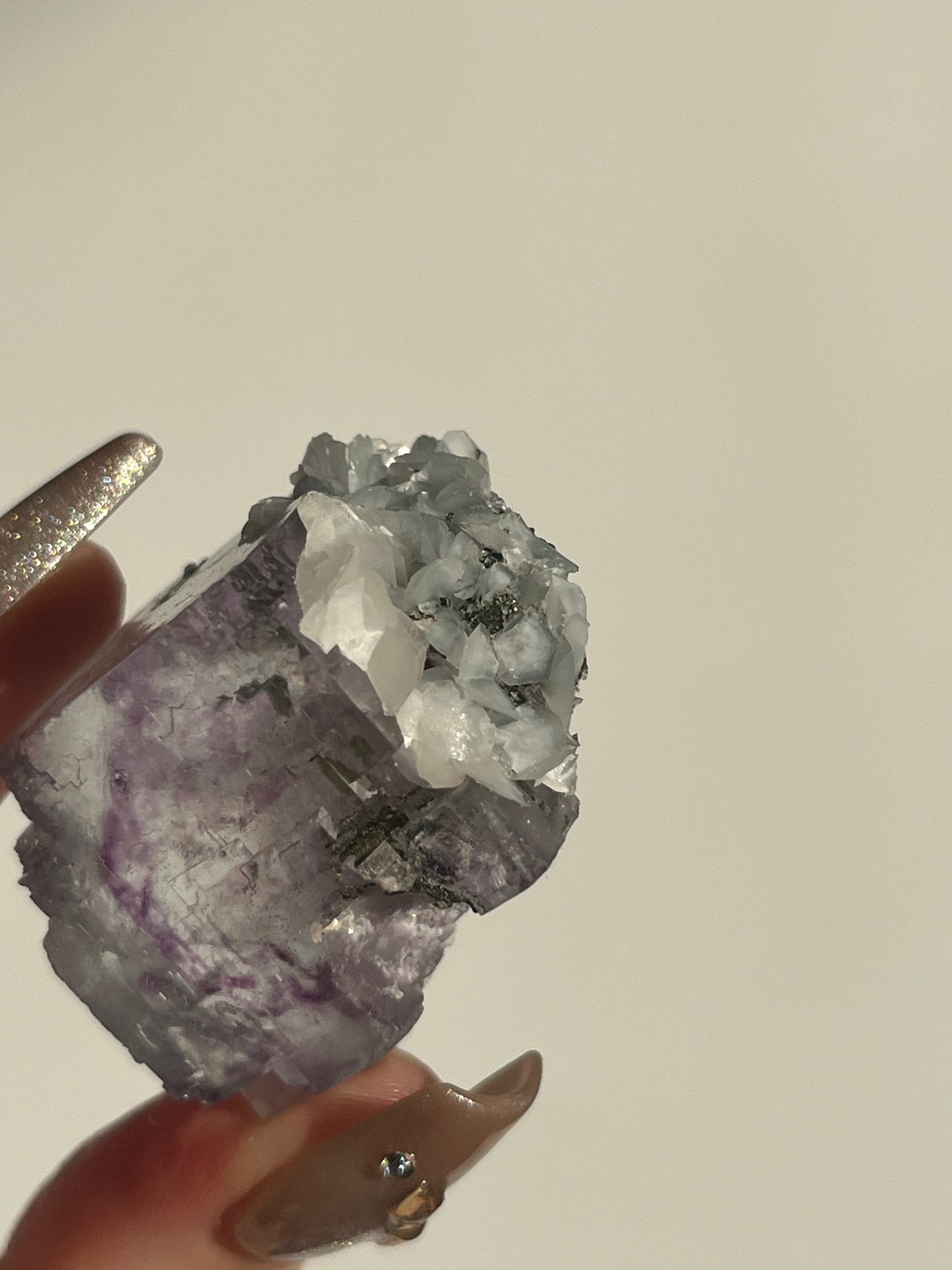 Yaogangxian Purple-Blue Phantom Fluorite with Rose Calcite Specimen D