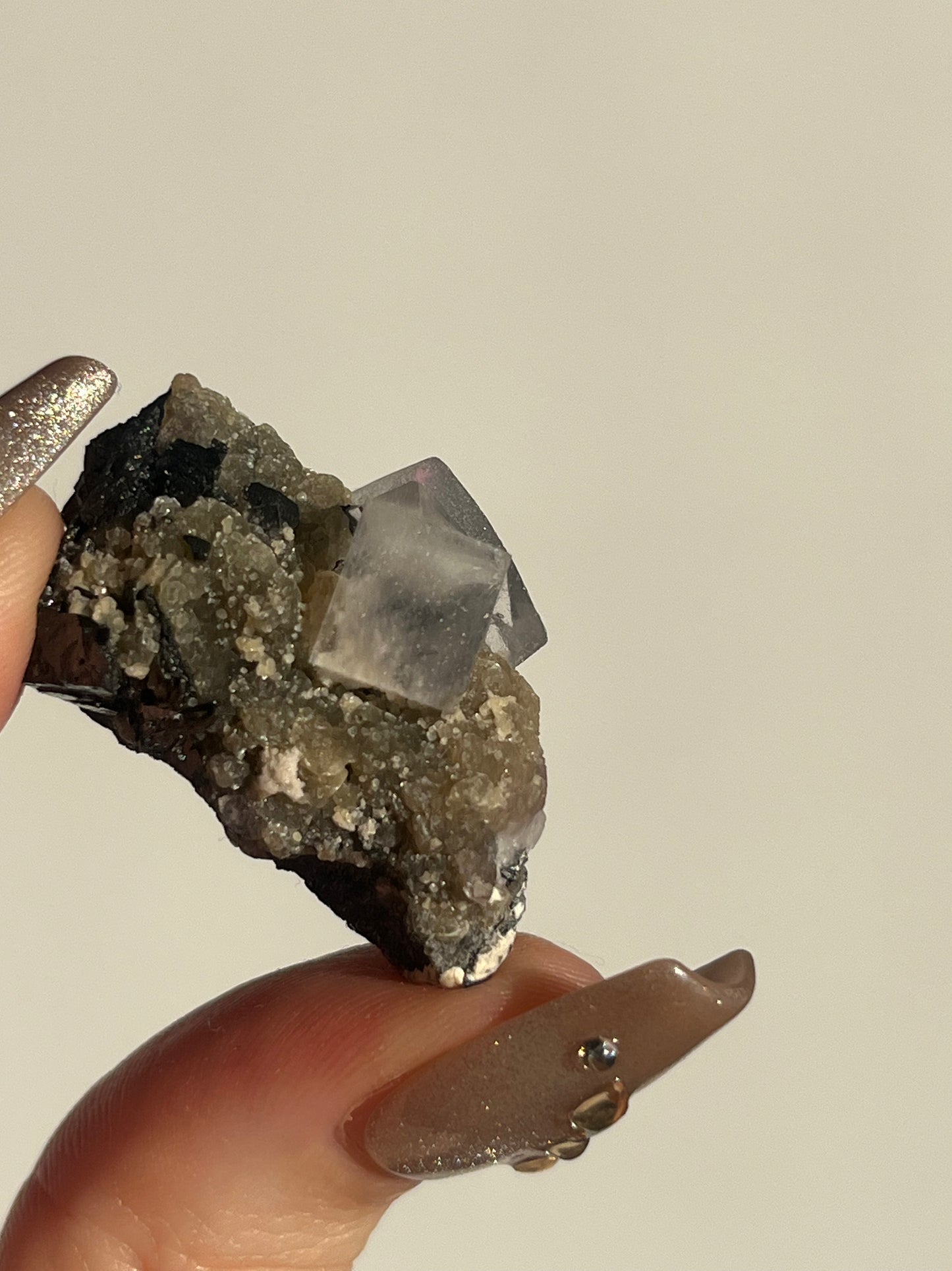 Yaogangxian Clear Fluorite Specimen with Wulframite and Muscovite H