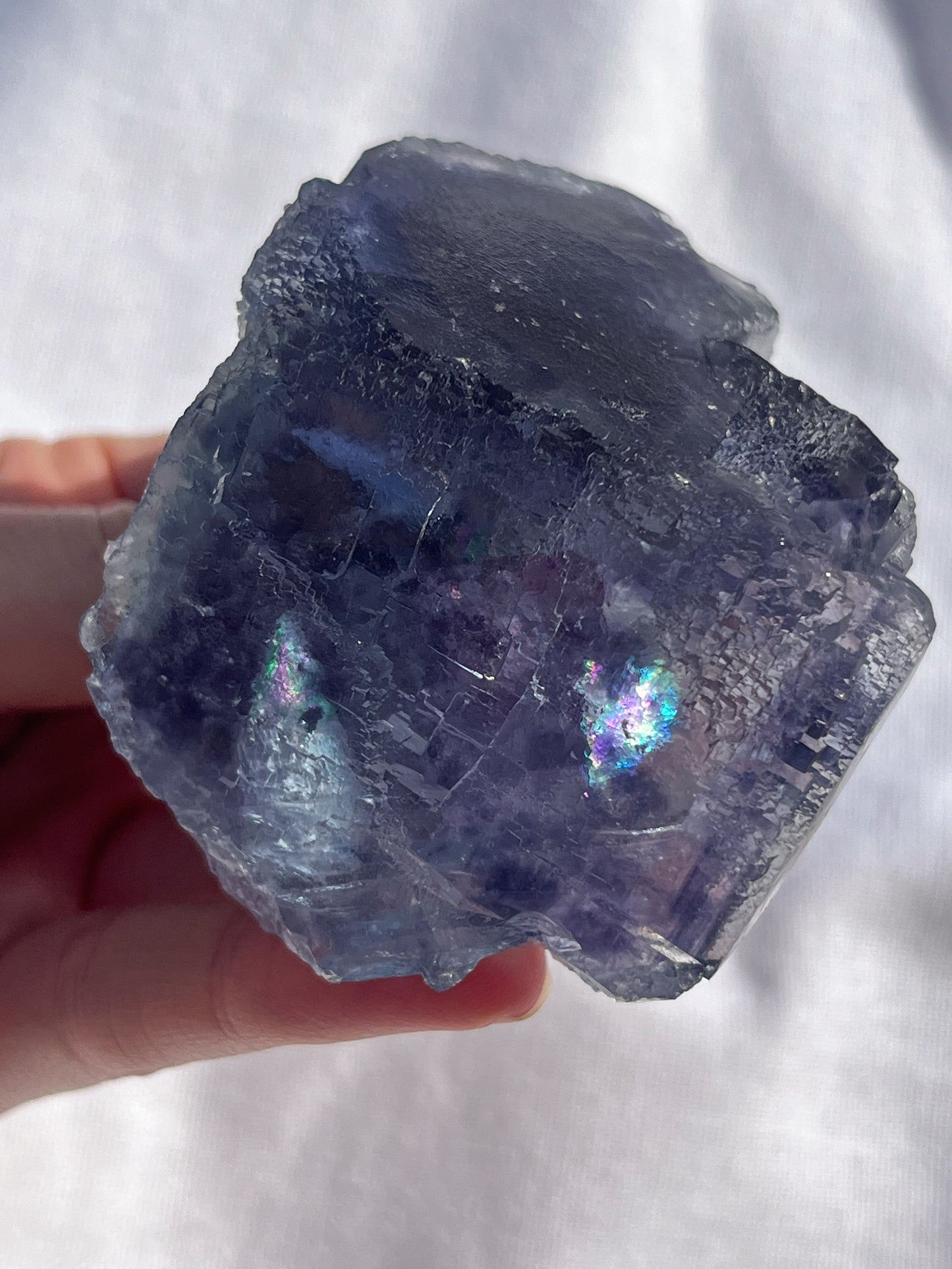 Stepped Blue-Purple Phantom Yaogangxian Fluorite Specimen w/ Pink Rose Calcite Inclusions #2