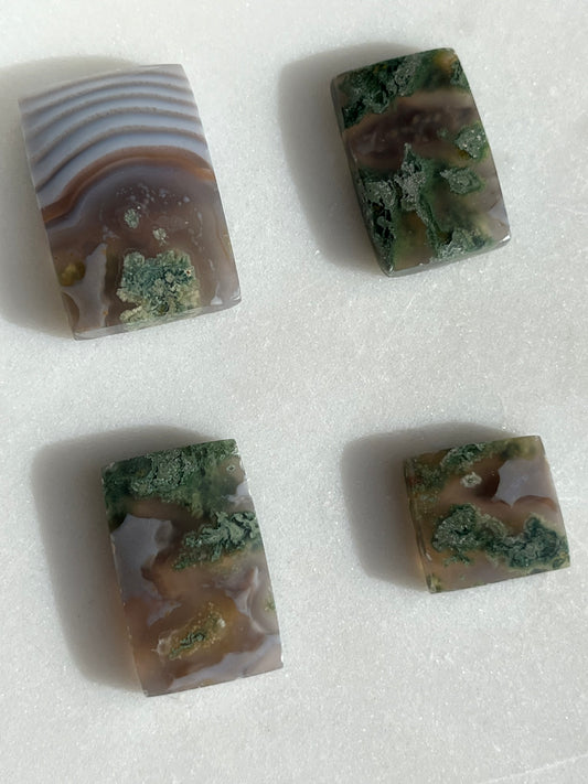 Ágata Danau con Cabujón Rectángulo de Musgo Verde (Tú eliges)