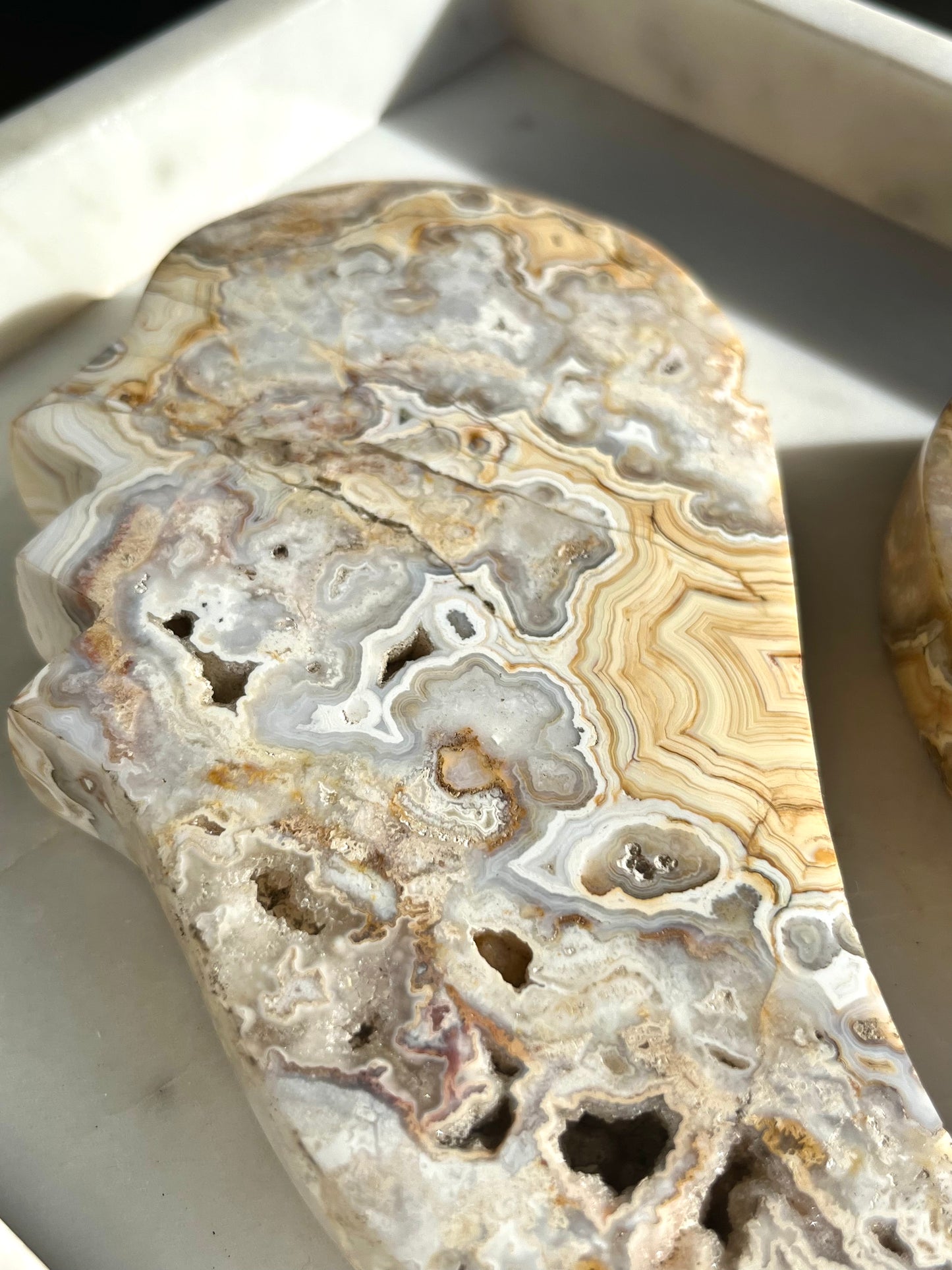 Golden Crazy Lace Agate Angel Wing Carving Set A