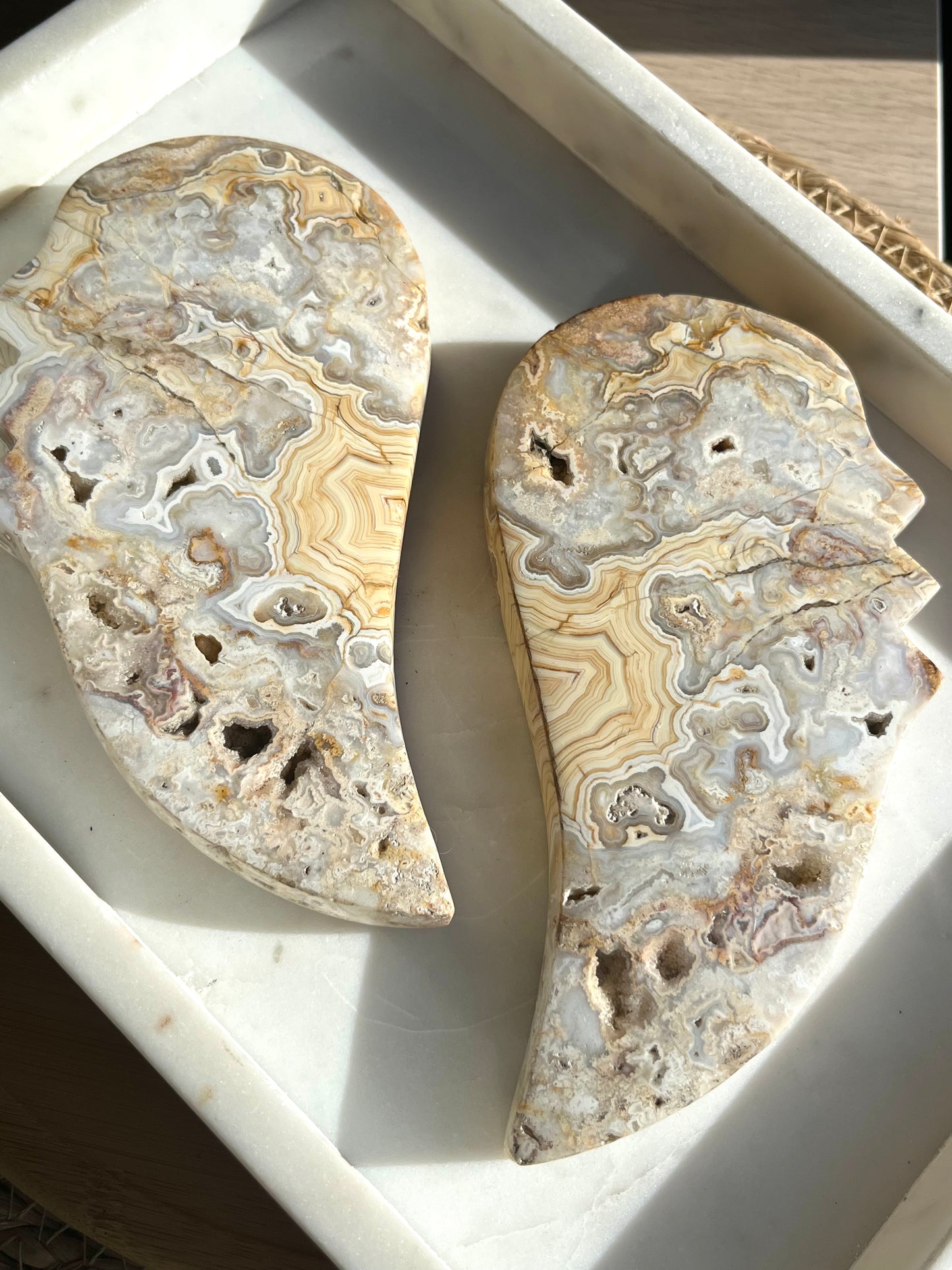 Golden Crazy Lace Agate Angel Wing Carving Set A