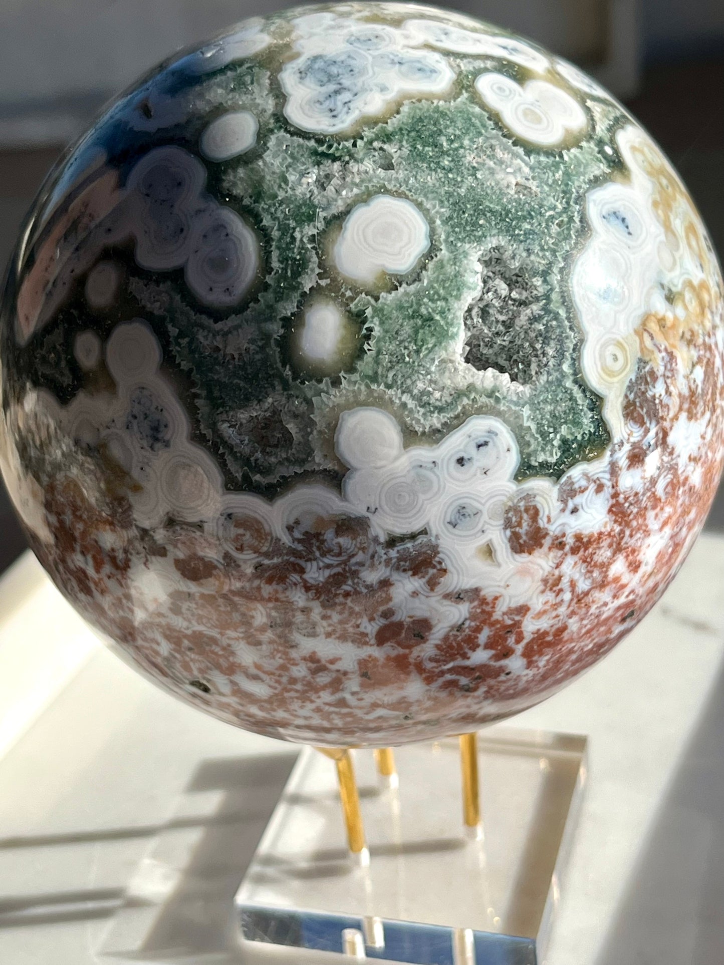 1.70kg Druzy 8th Vein Ocean Jasper Sphere (Extra Grade)