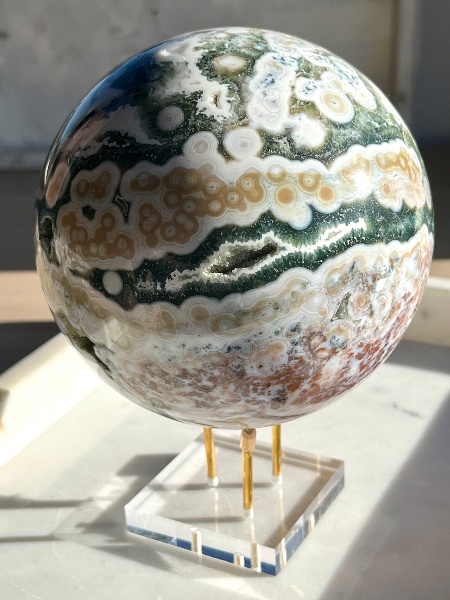 1.70kg Druzy 8th Vein Ocean Jasper Sphere (Extra Grade)