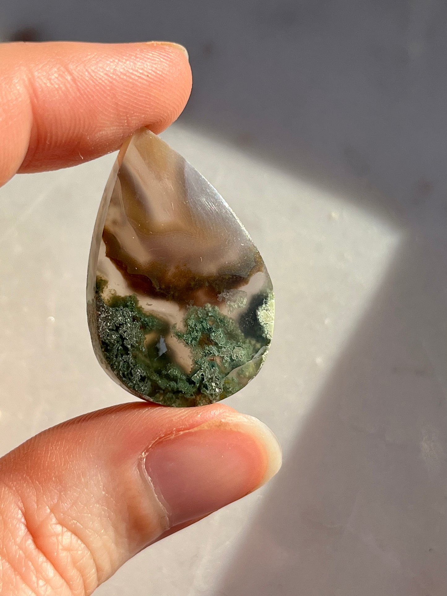 Ágata Danau con cabujón de lágrima de musgo verde (tú eliges) #2