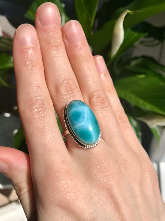 Anillo de plata ajustable de Larimar de grado AAA 04