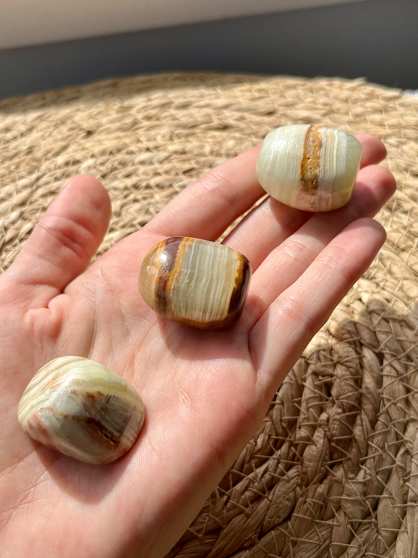 Pakistani Green Onyx (Green Banded Calcite) Tumbled Stone
