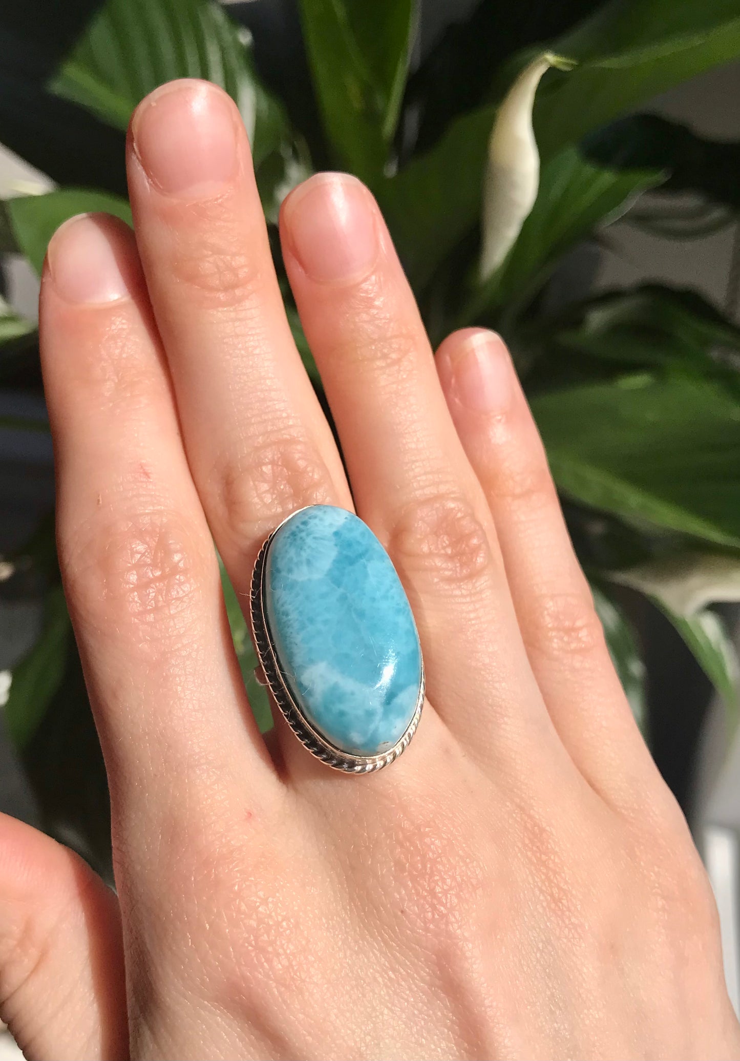 Anillo de Plata Ajustable Larimar Grado AAA 06