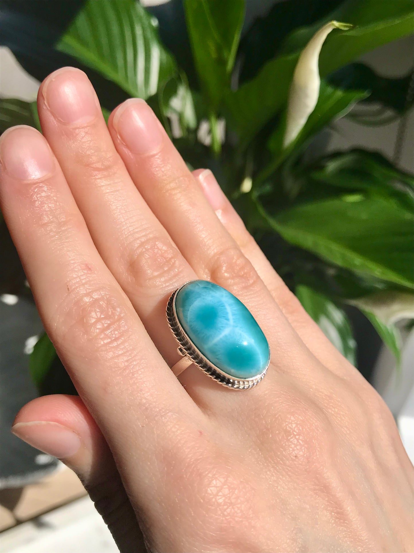 Anillo de plata ajustable de Larimar de grado AAA 04