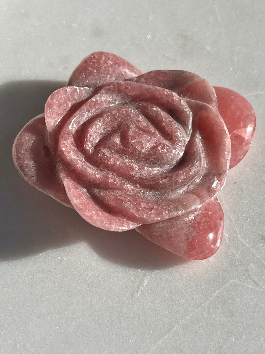 Gemmy Rhodochrosite Rose Carving #3
