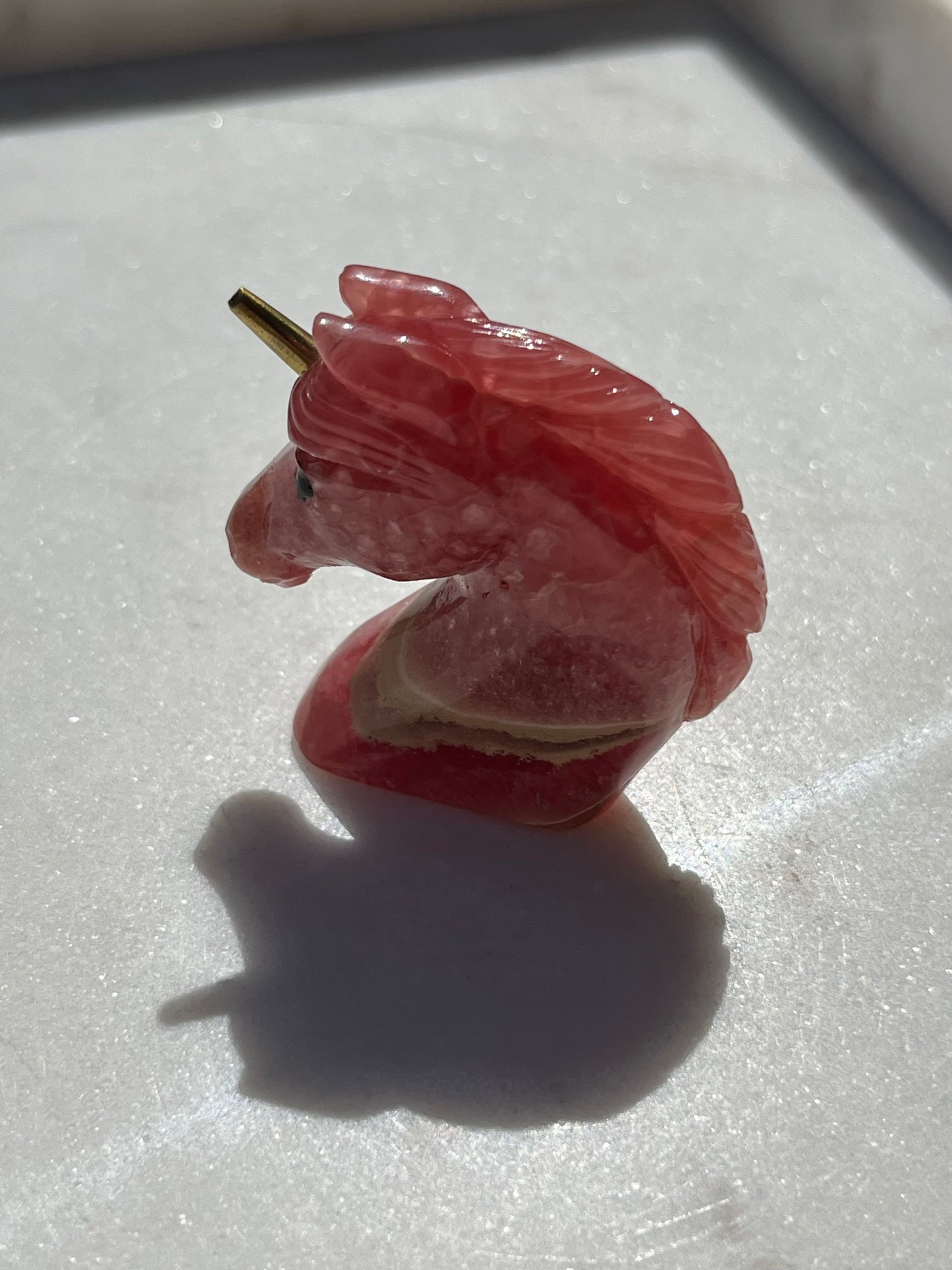 ‘Luna’ Gemmy Rhodochrosite Unicorn w/Brass Horn