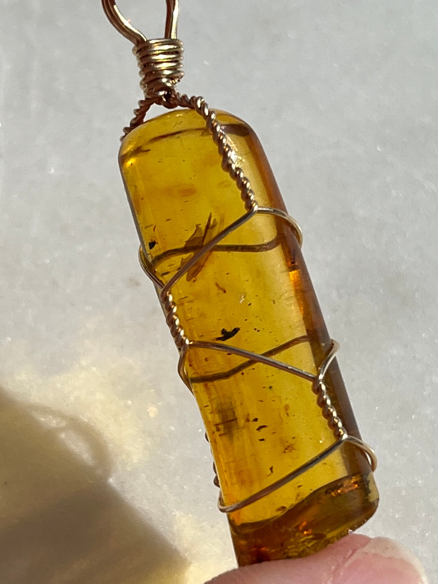 Colombian Amber w/Insects 14kt Gold Wire Wrap Pendant