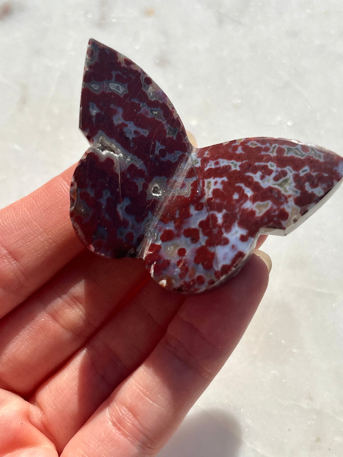 Red Indonesian Orbicular Jasper 3D Butterfly Carving