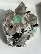 Load image into Gallery viewer, Green Fluorite, Smokey Quartz w/Black Tourmaline &amp; Albite in Feldspar Quartz Matrix #1
