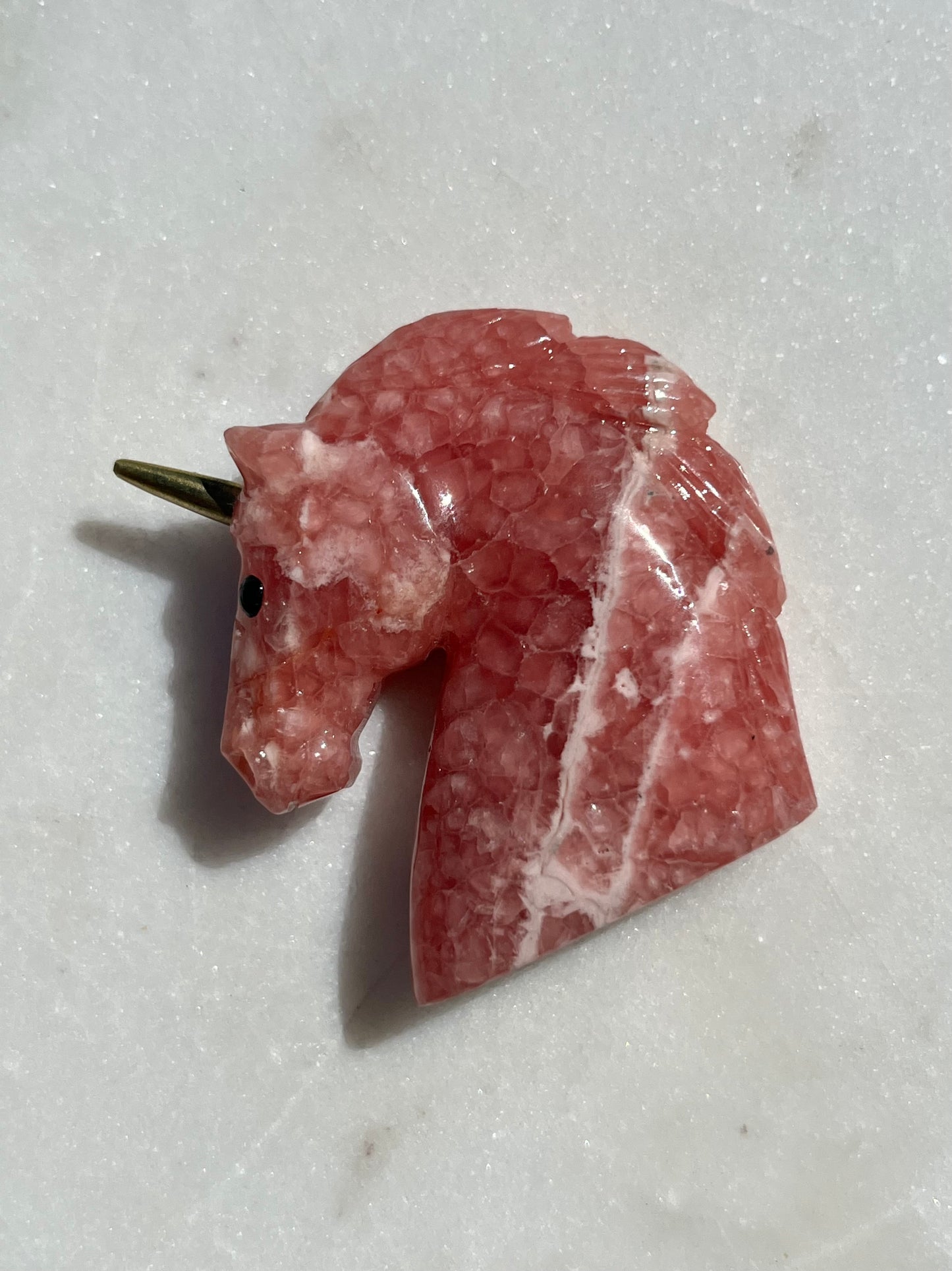 ‘Elle’ Gemmy Rhodochrosite Unicorn w/Brass Horn