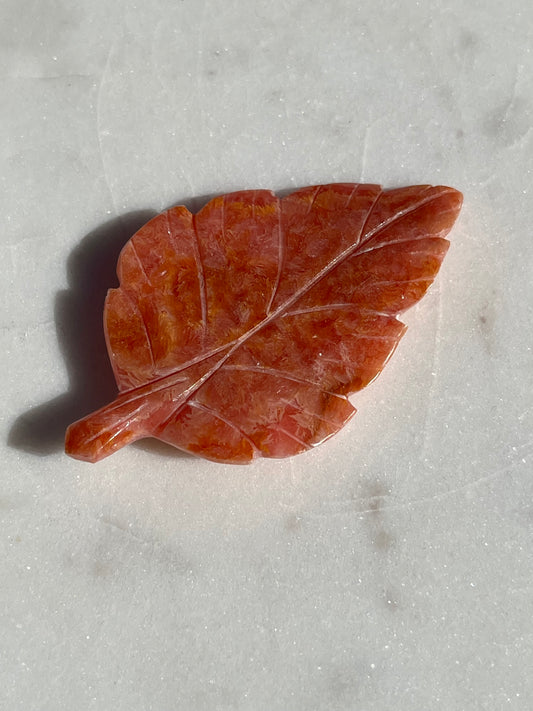Rhodochrosite Autumn Leaf Carving #2