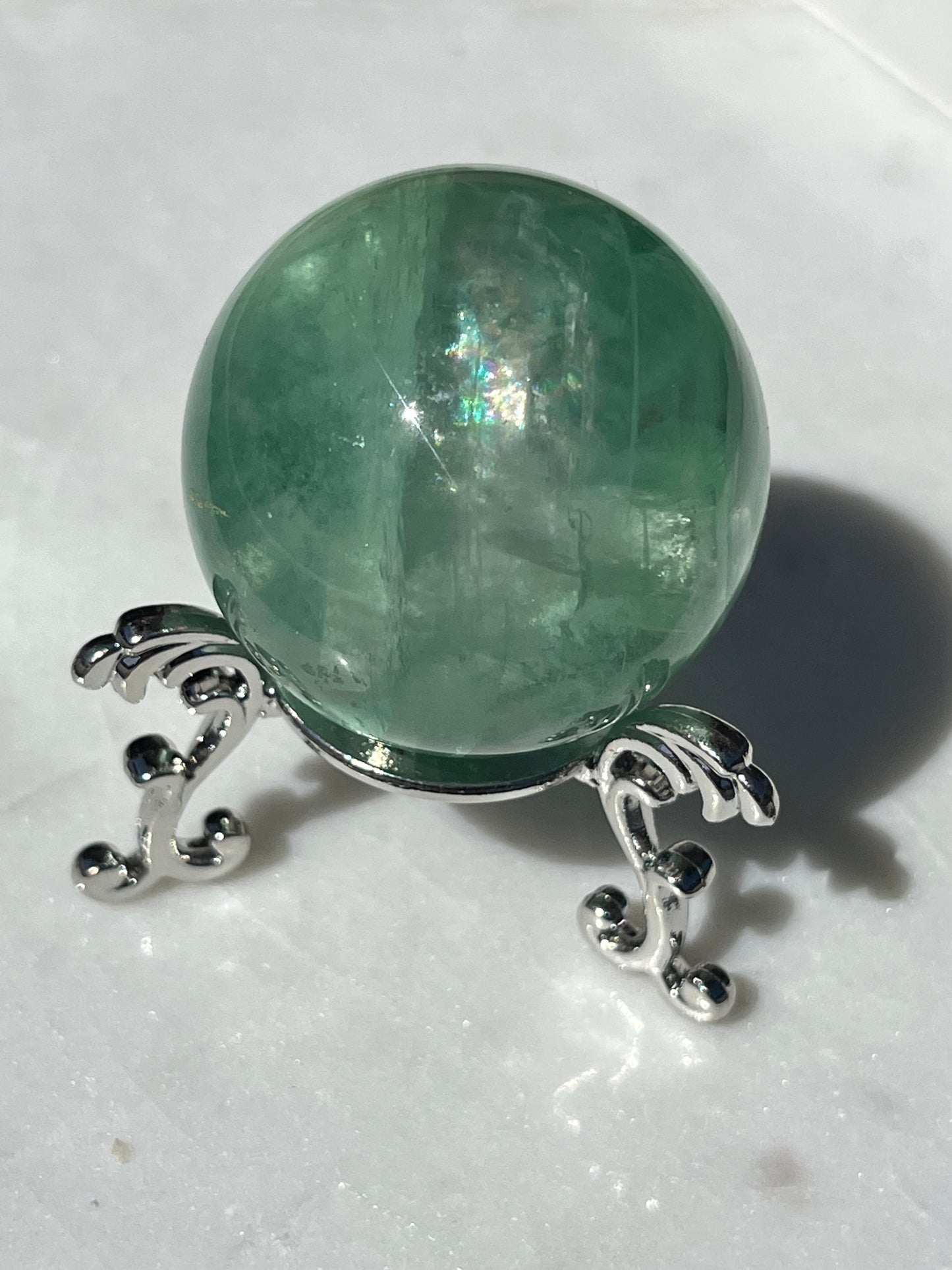 Green Fluorite Sphere w/Rainbow Flash #3