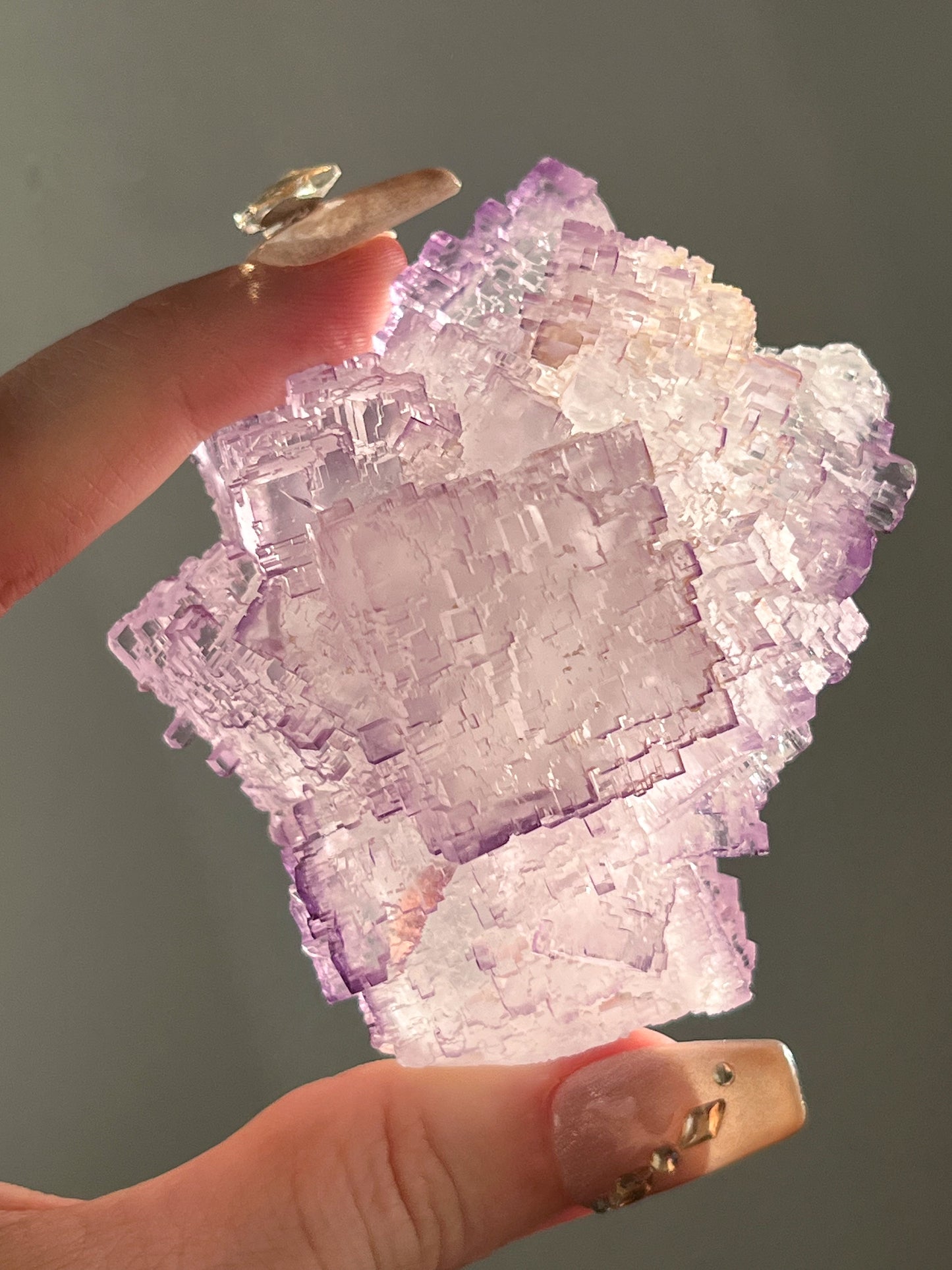 Stepped Purple Fluorite with Calcite