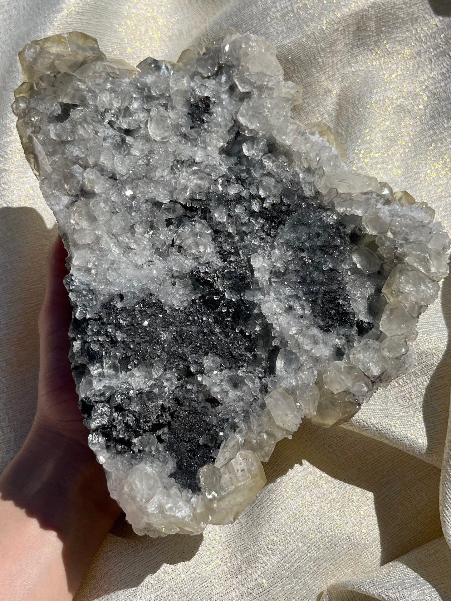 Grey Phantom Calcite Specimen on Quartz & Fluorite Matrix
