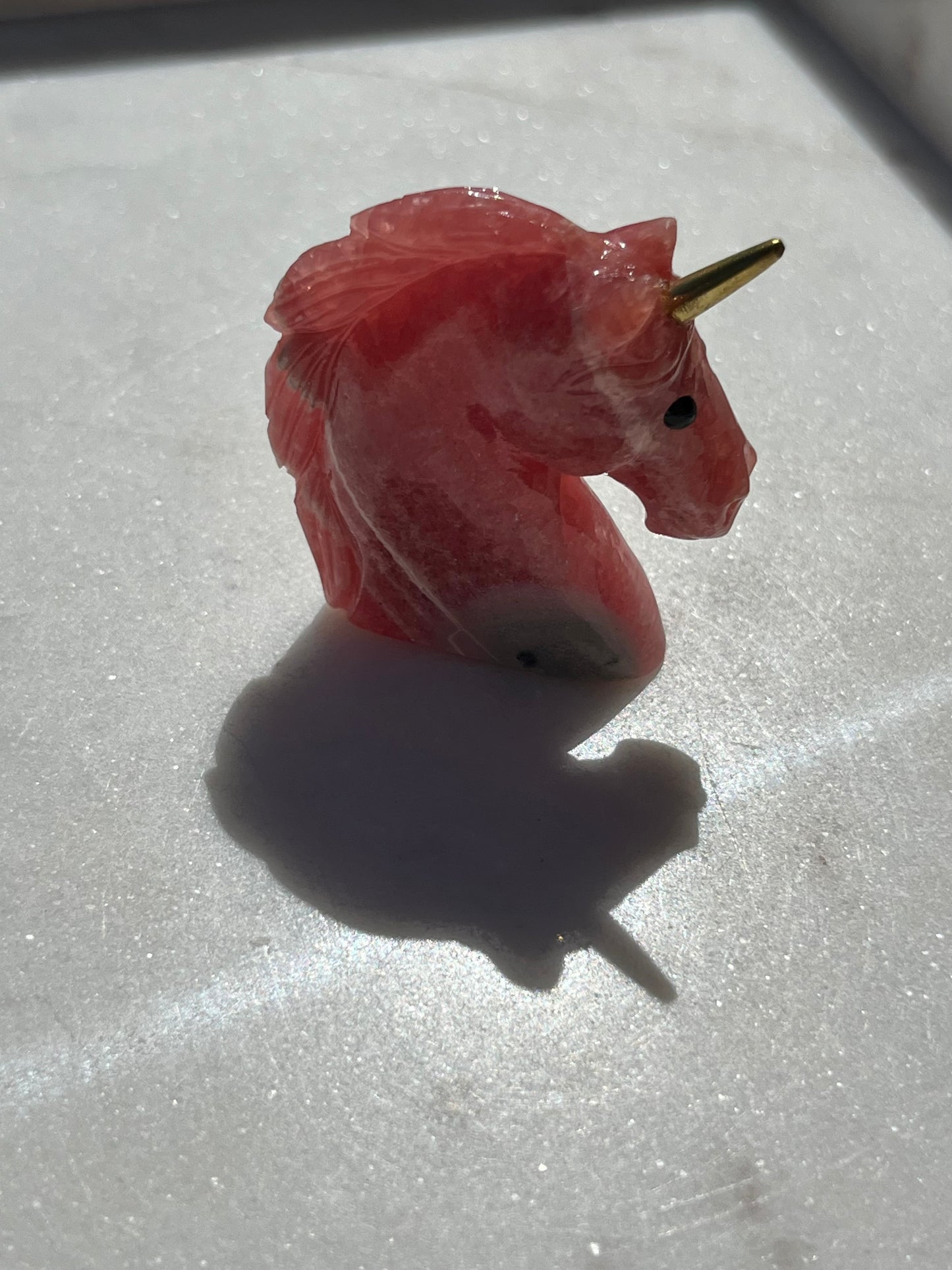 ‘Elle’ Gemmy Rhodochrosite Unicorn w/Brass Horn