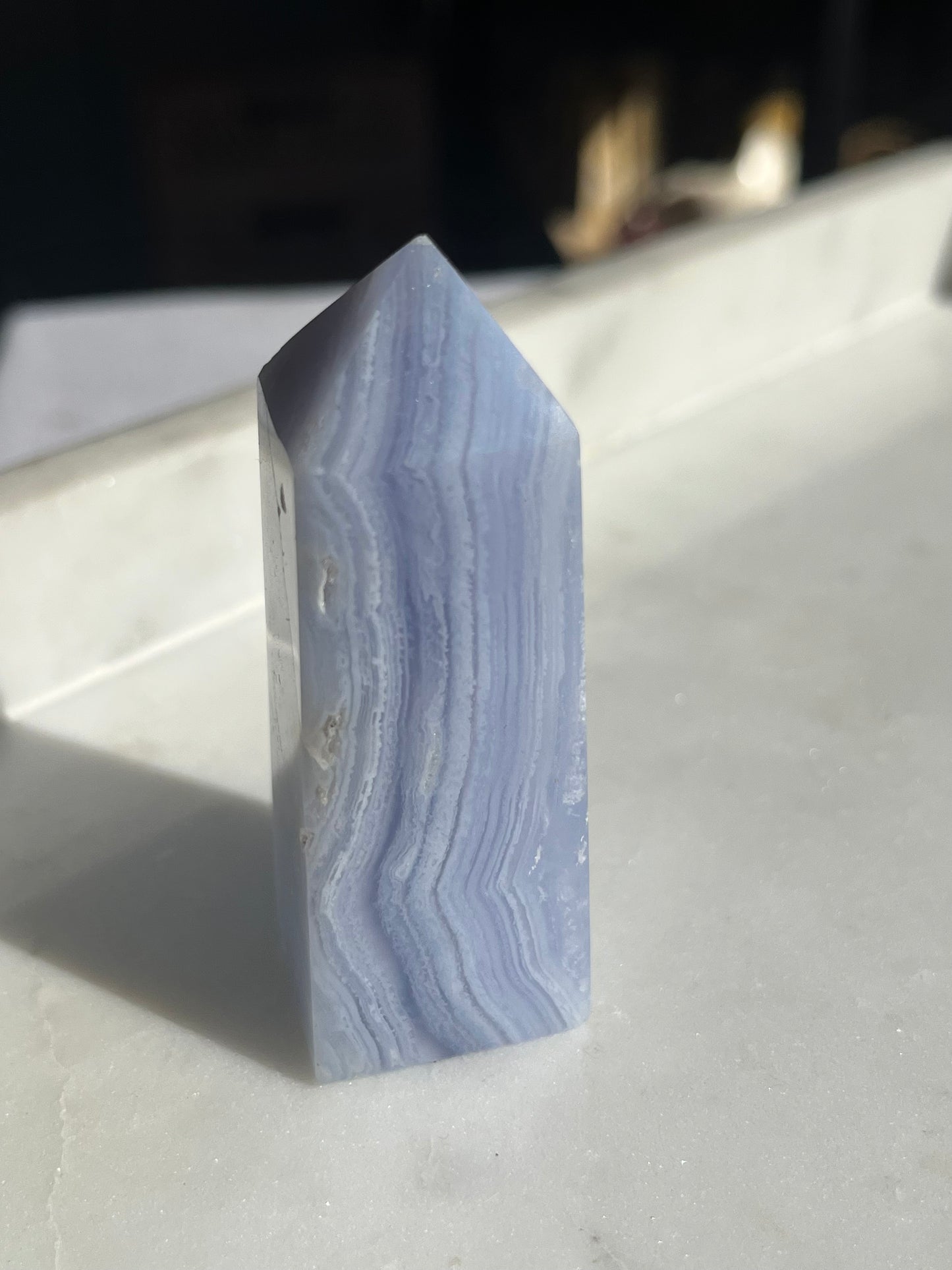 A Grade Blue Lace Agate Tower w/ White Dendritic Inclusions #7