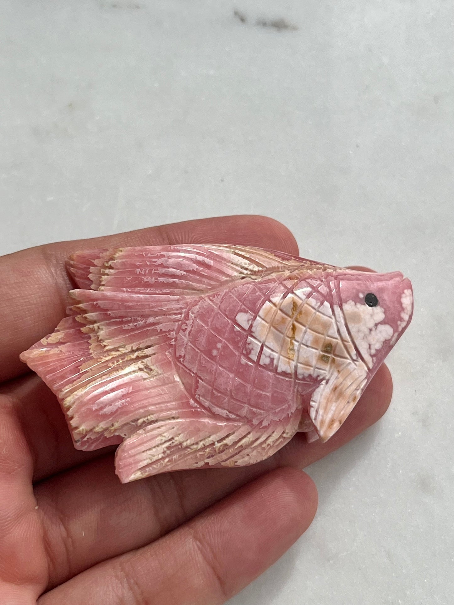 “Bettie” Rhodochrosite Betta Fish Carving