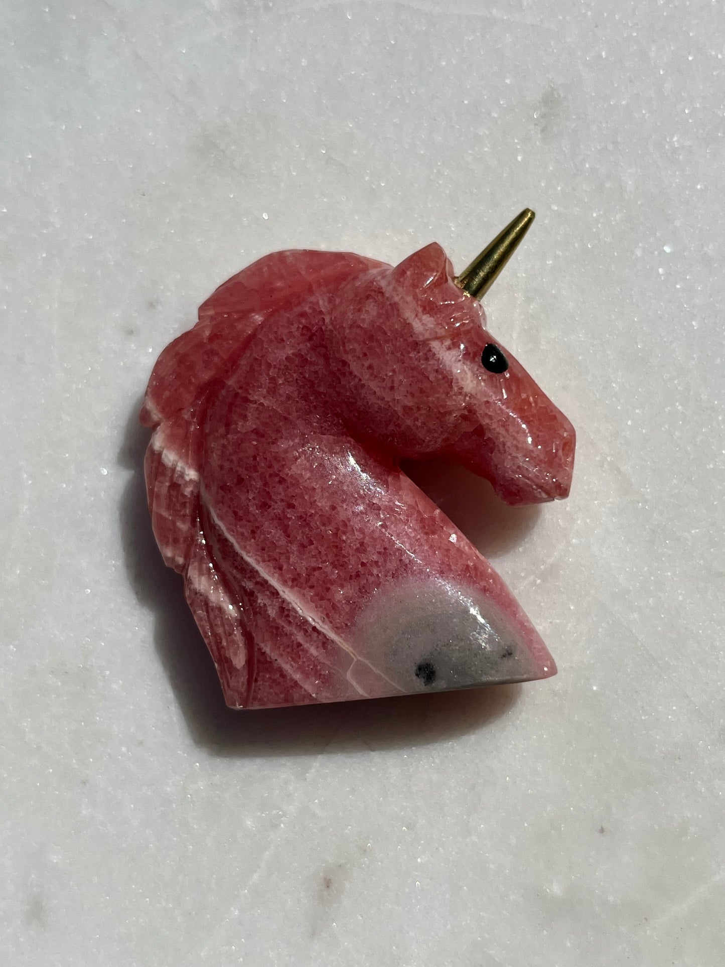 ‘Elle’ Gemmy Rhodochrosite Unicorn w/Brass Horn