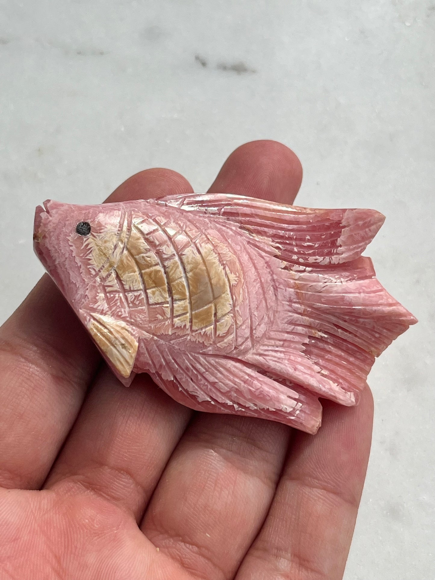 “Bettie” Rhodochrosite Betta Fish Carving