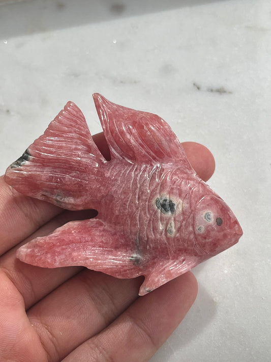 “Doris” Gemmy Rhodochrosite Betta Fish Carving