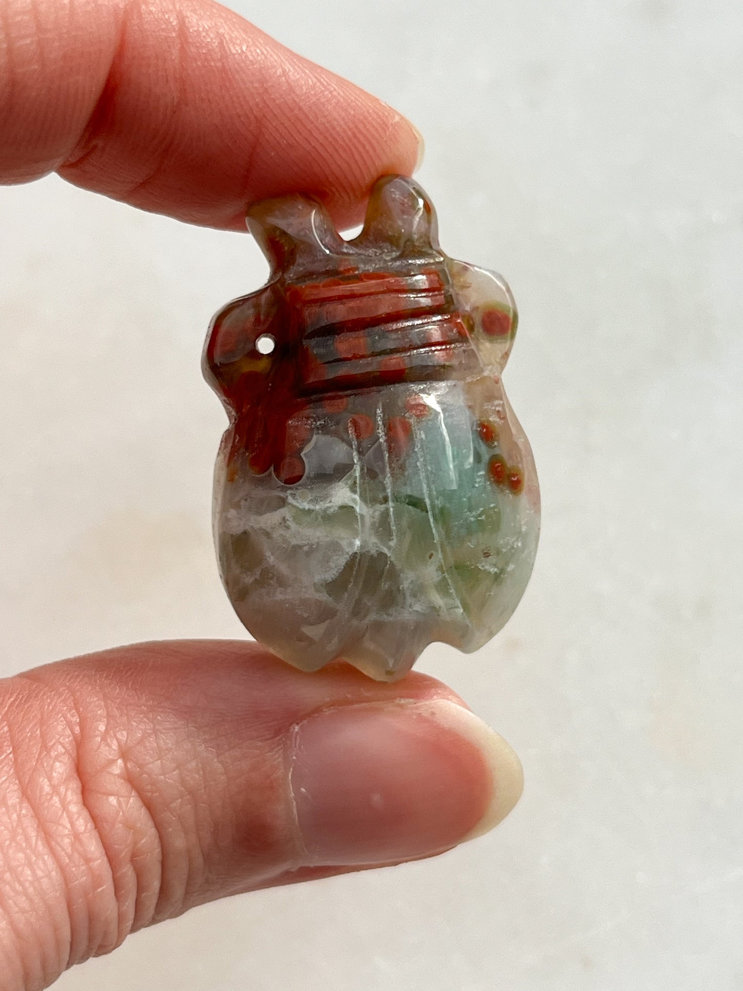 Jelly Orbicular Jasper Beetle Carving #1 _ Priestess Crystals