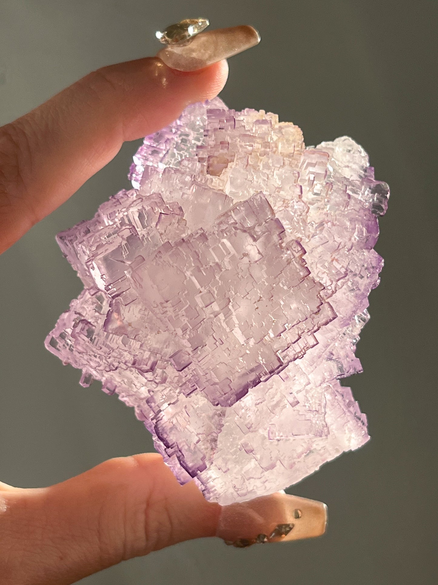 Stepped Purple Fluorite with Calcite