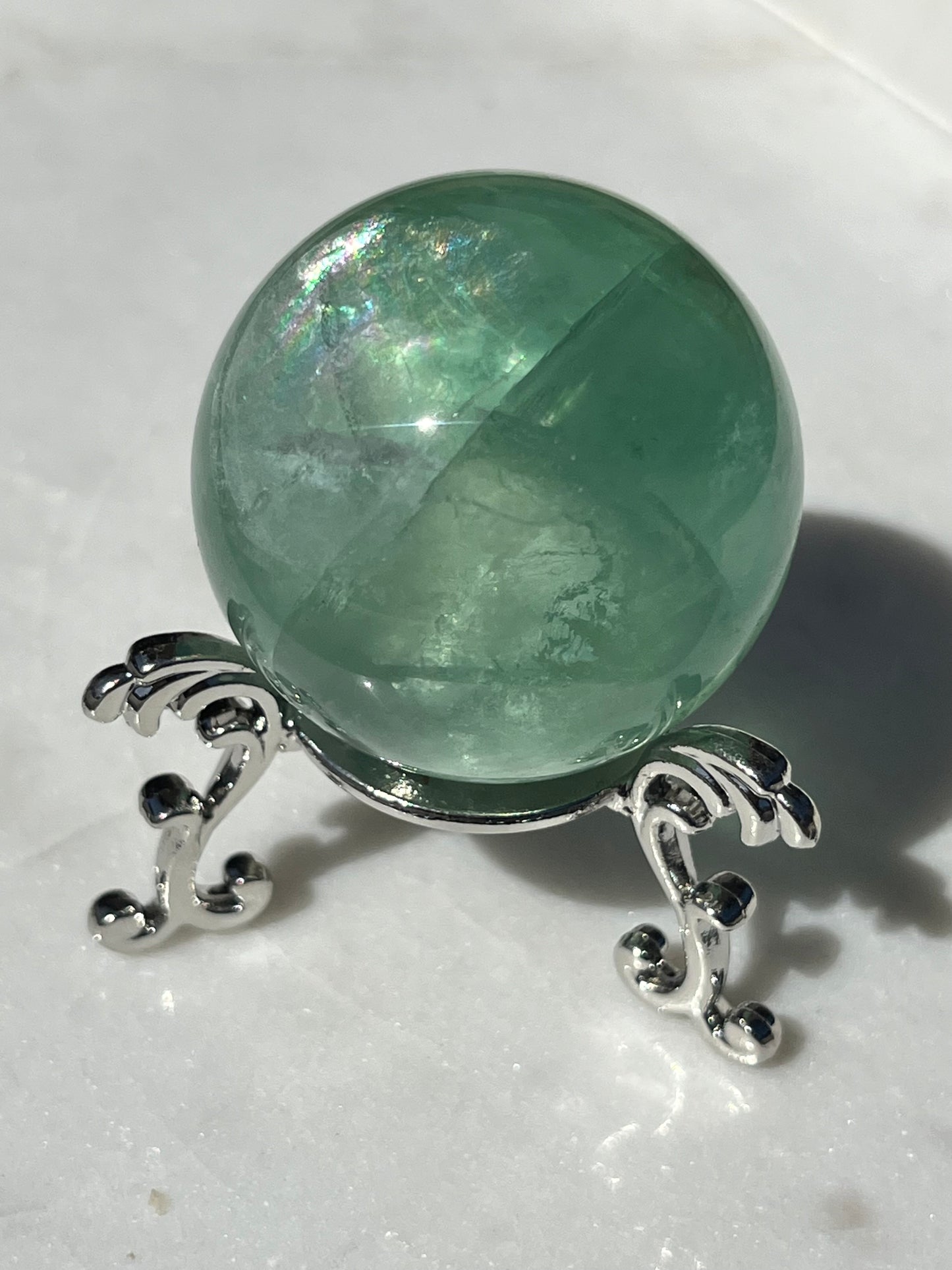 Green Fluorite Sphere w/Rainbow Flash #3