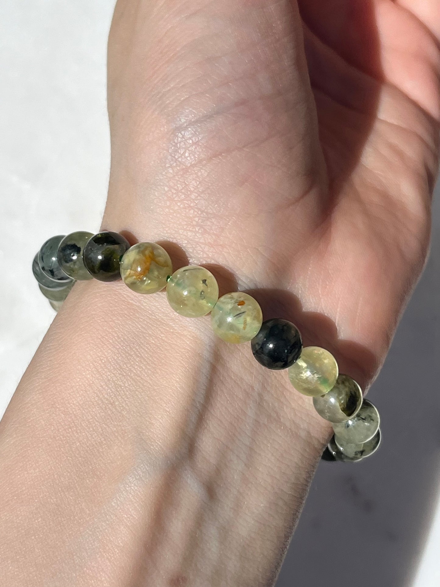 Prehnite w/Epidote Inclusions 8mm Bead Bracelet