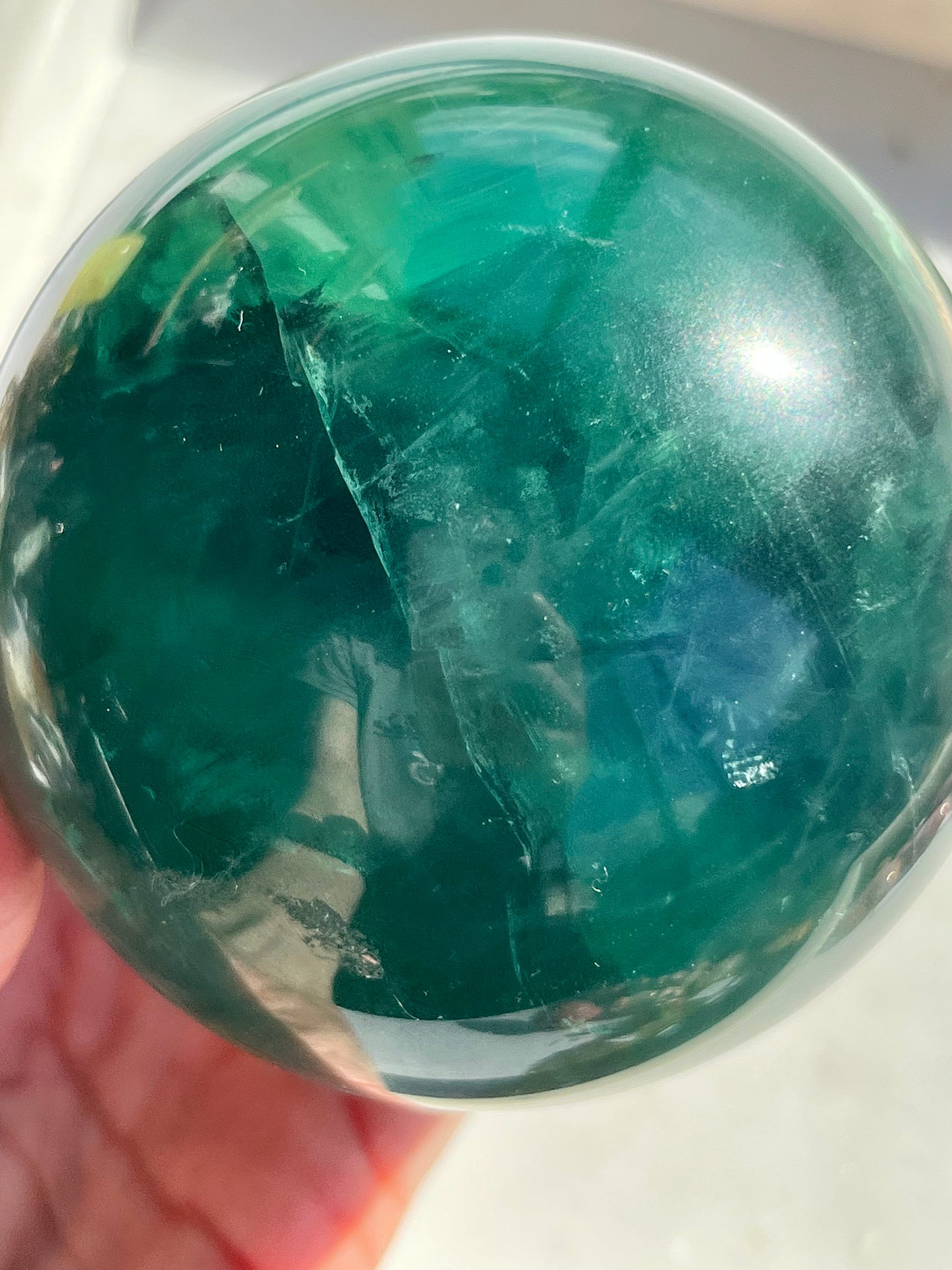 XL Green Fluorite Sphere w/Rainbow Inclusions