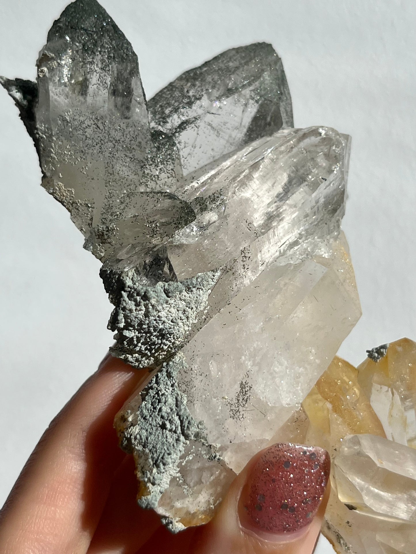 Chlorite Himalayan Quartz Cluster w/Golden Healer, Rutile & Sparkly Anatase Inclusions #7