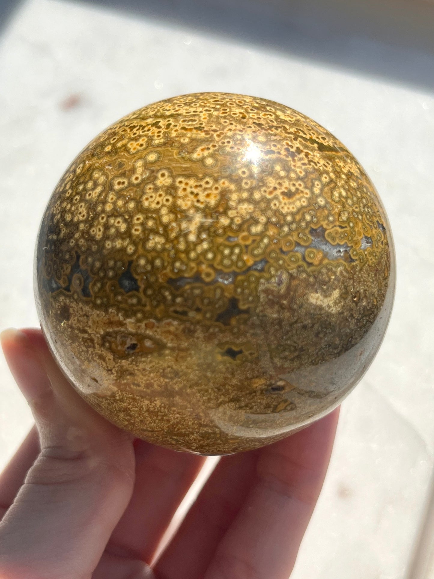 Yellow Indonesian Orbicular Jasper Sphere