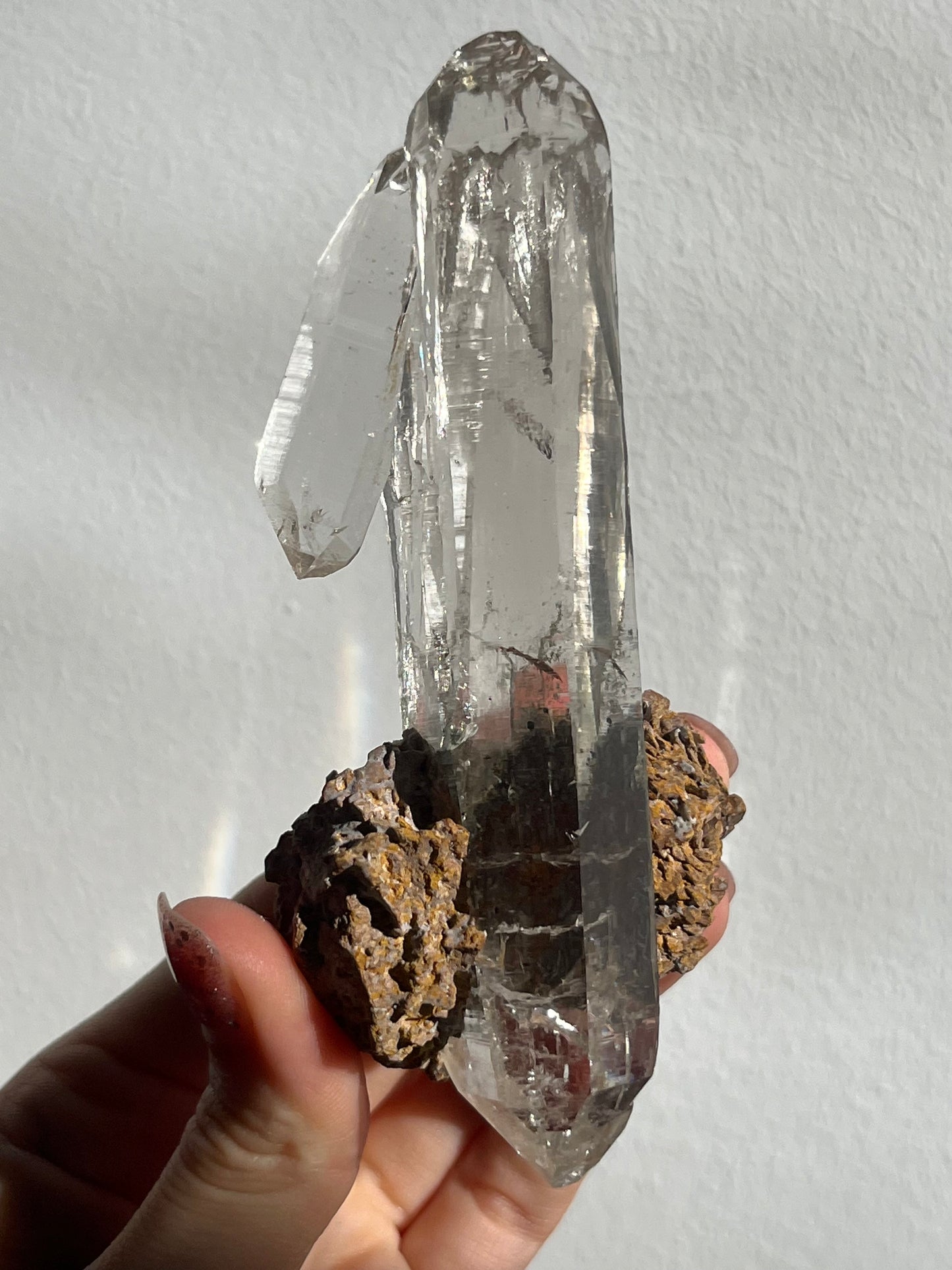 Water Clear Double Terminated Himalayan Smokey Quartz Point in Siderite Rosette #2