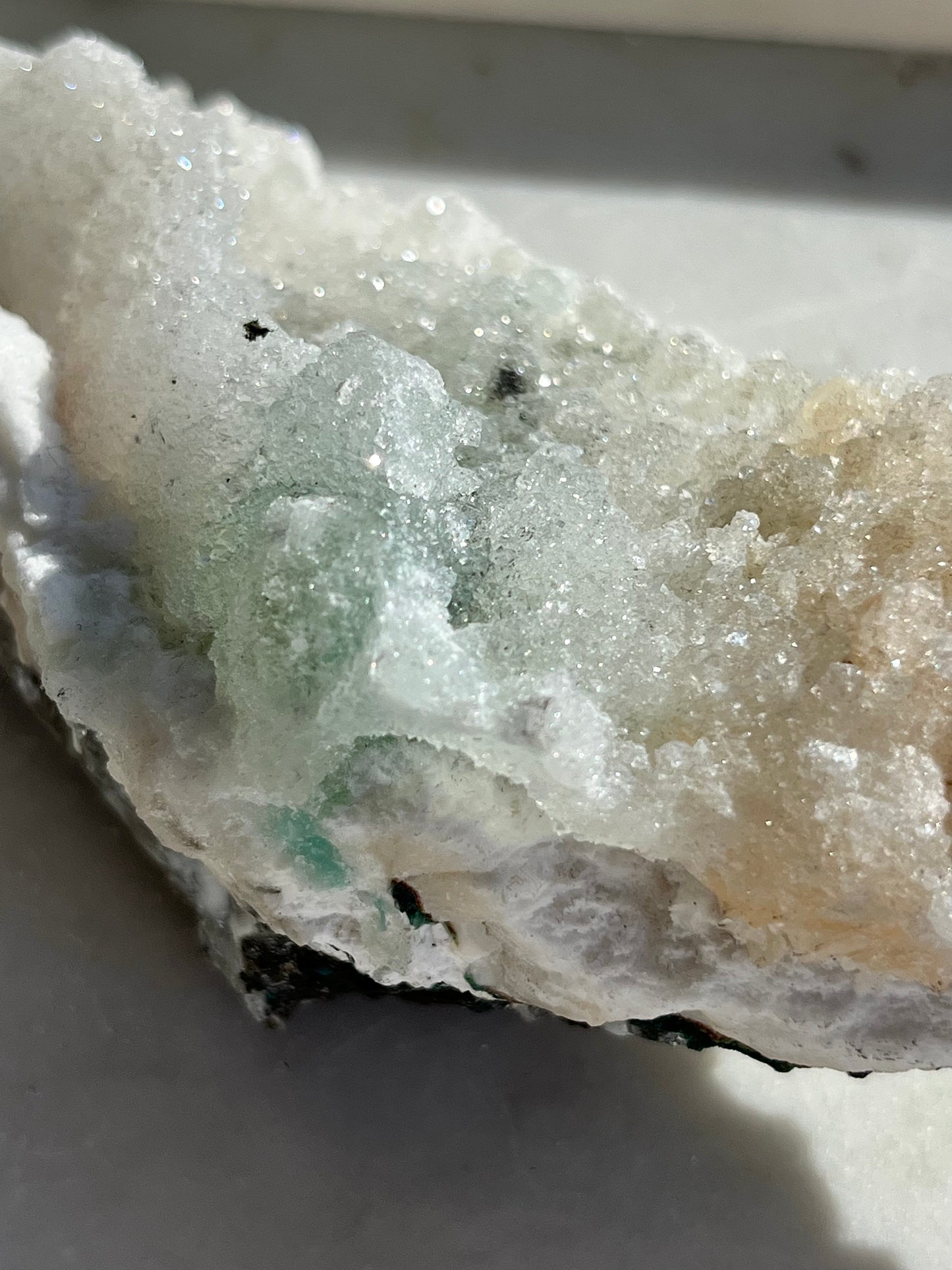 Druzy White & Green Apophyllite w/Stilbite on Mordenite Basalt Matrix