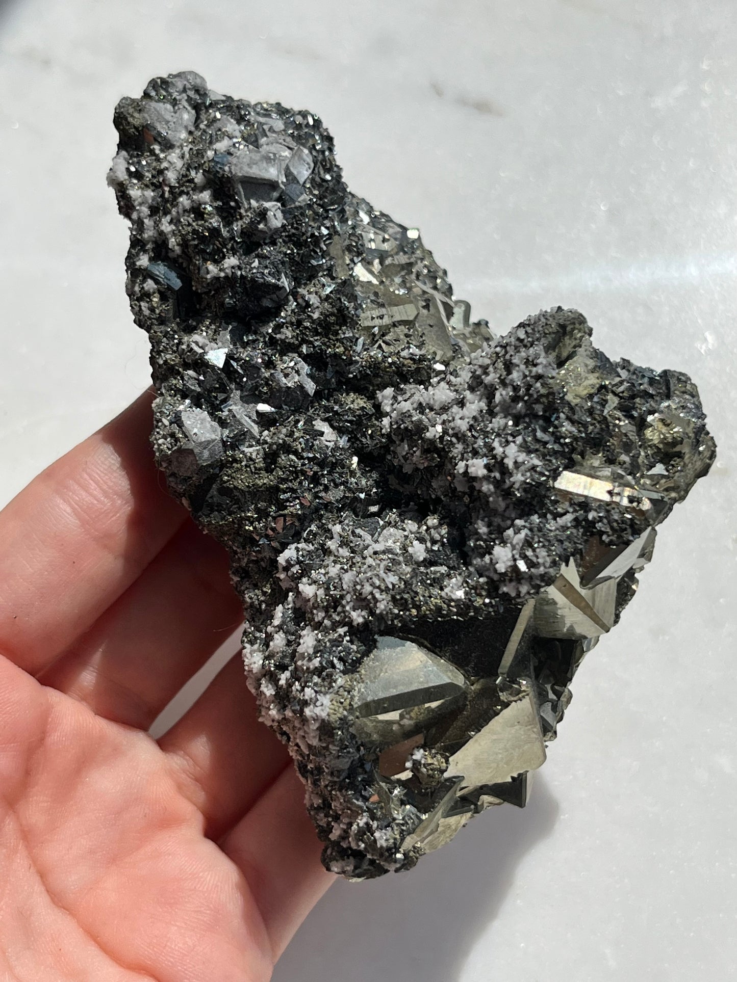 A Grade Octahedral Pyrite Cluster w/Quartz & Sphalerite #4