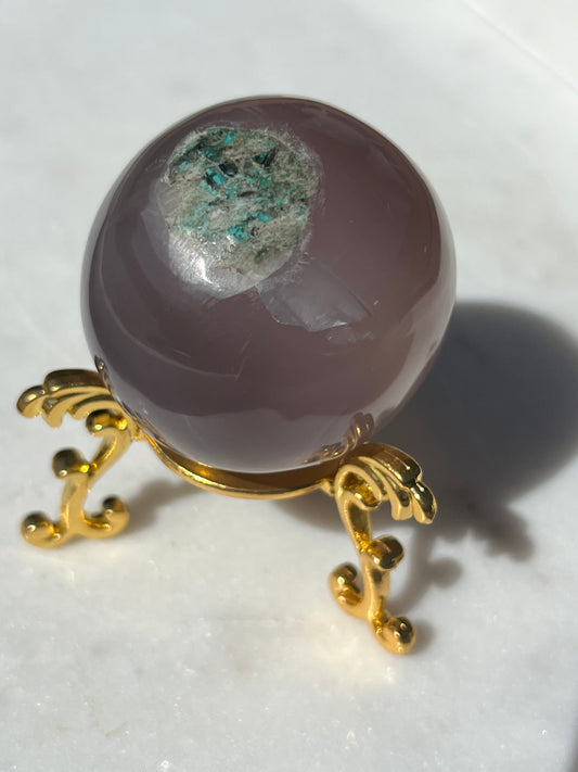 One-of-a-Kind Native Copper & Chrysocolla in Purple Chalcedony Sphere & Stand