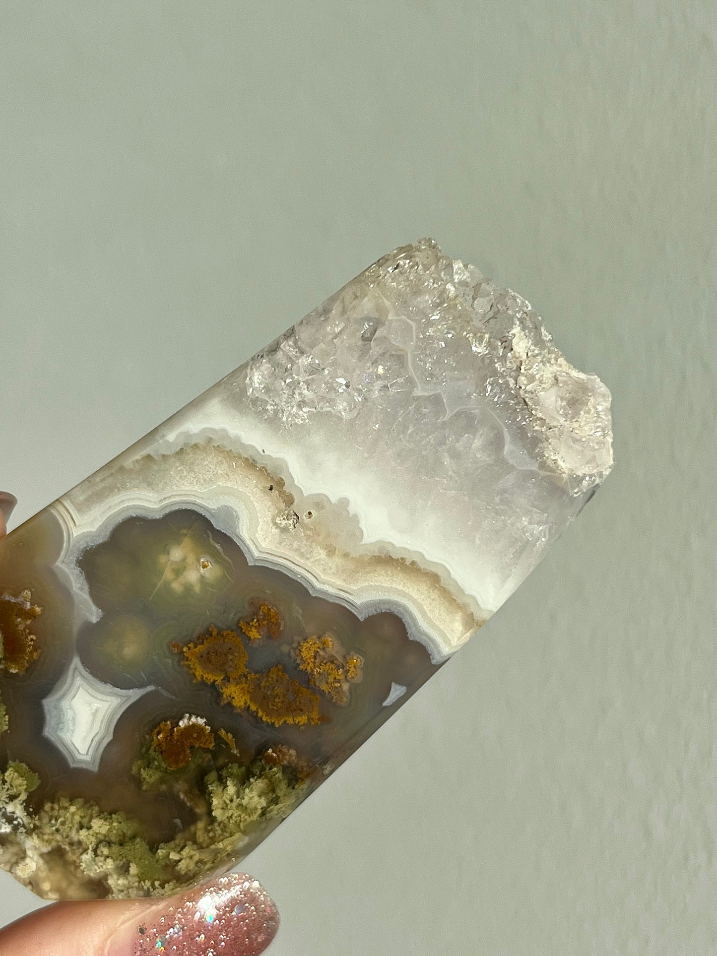 Nebula Agate with Scenic Moss & Quartz Polished Freeform