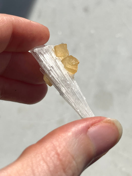 A Grade Yellow Rhombohedral Calcite on Scolecite Spray Specimen #SC21