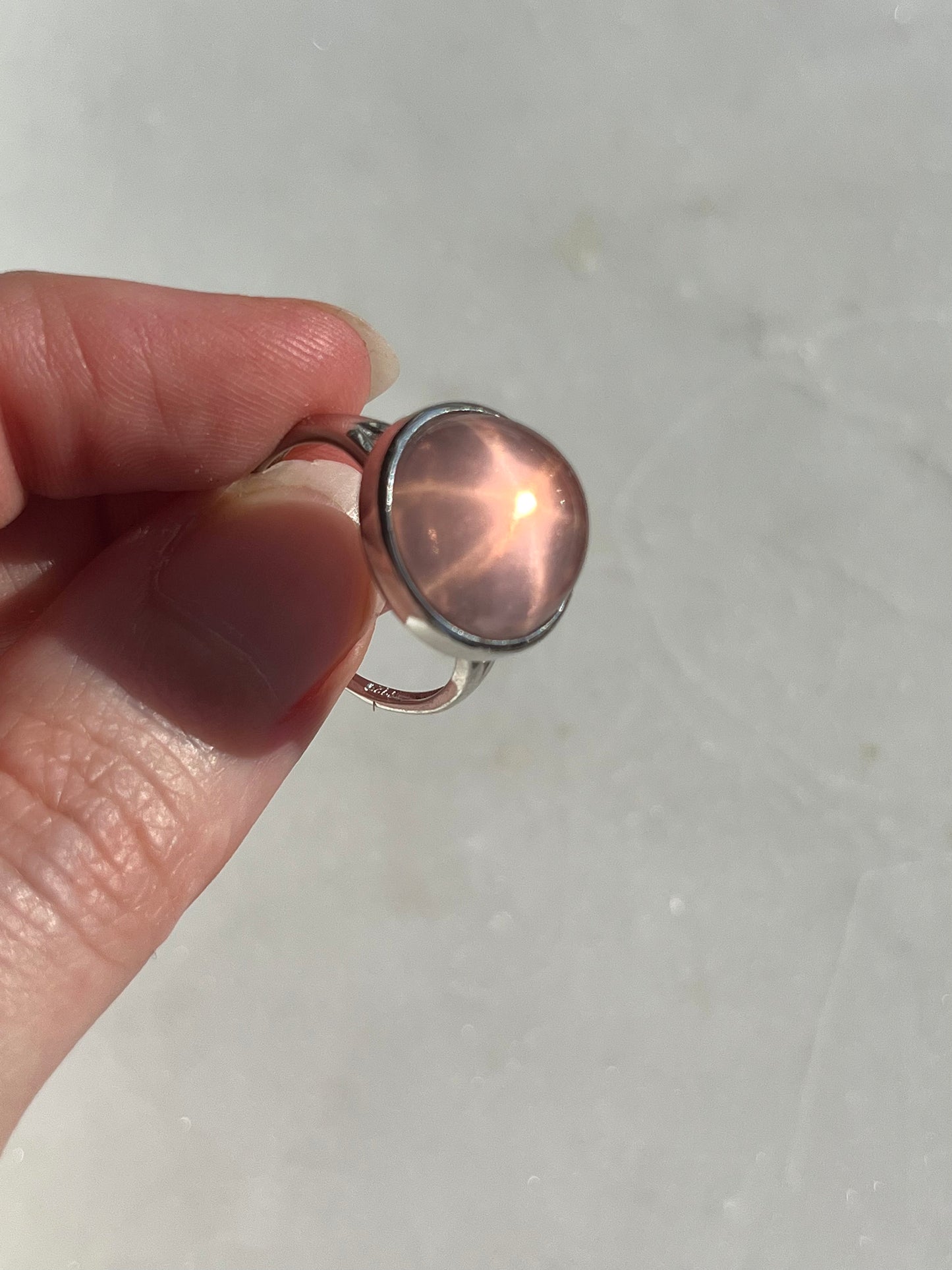 Star Rose Quartz Adjustable Ring (925 Sterling Silver)