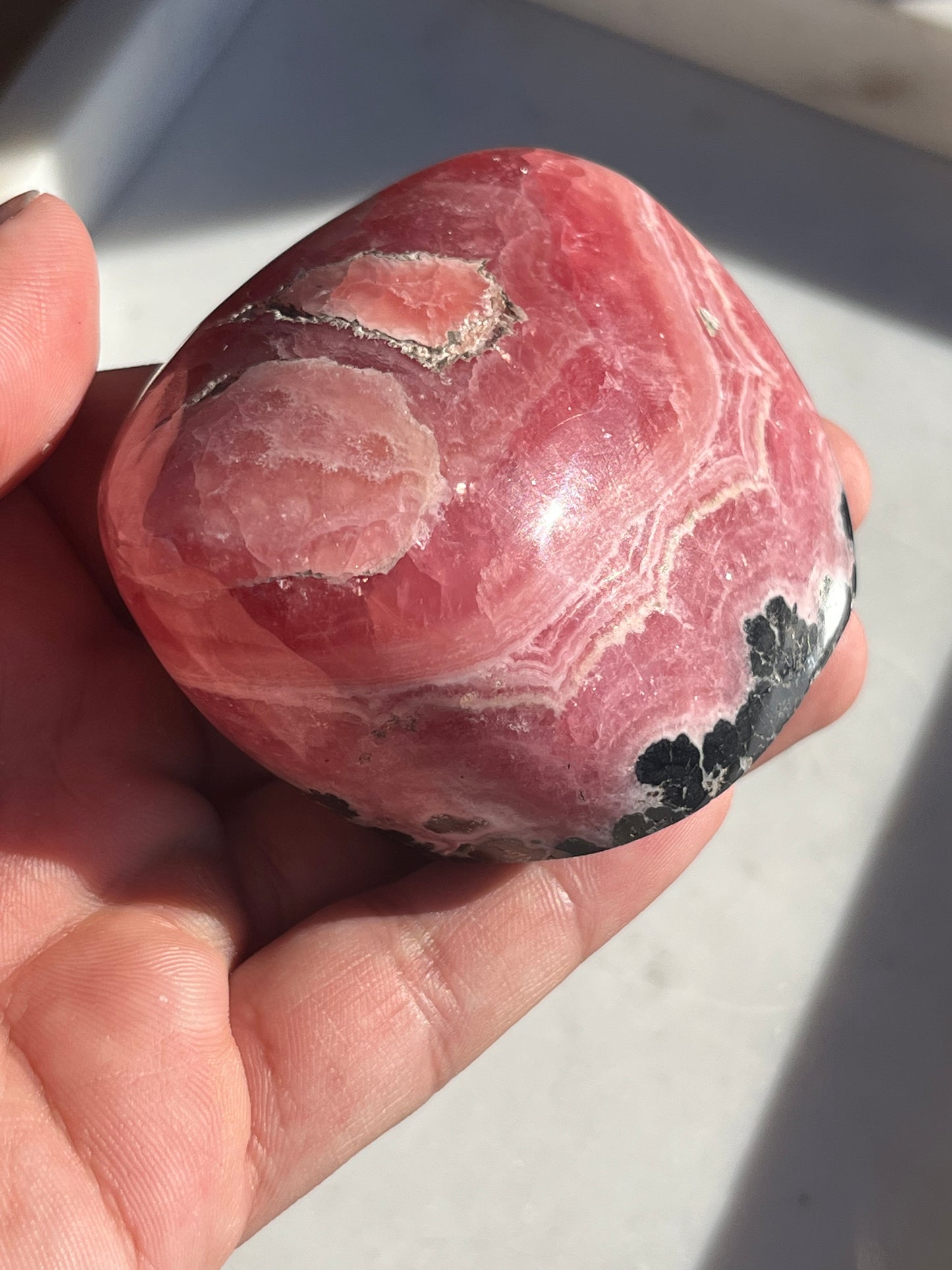 Gemmy Gel Rhodochrosite Freeform w/Floral Pattern Black Manganese #2