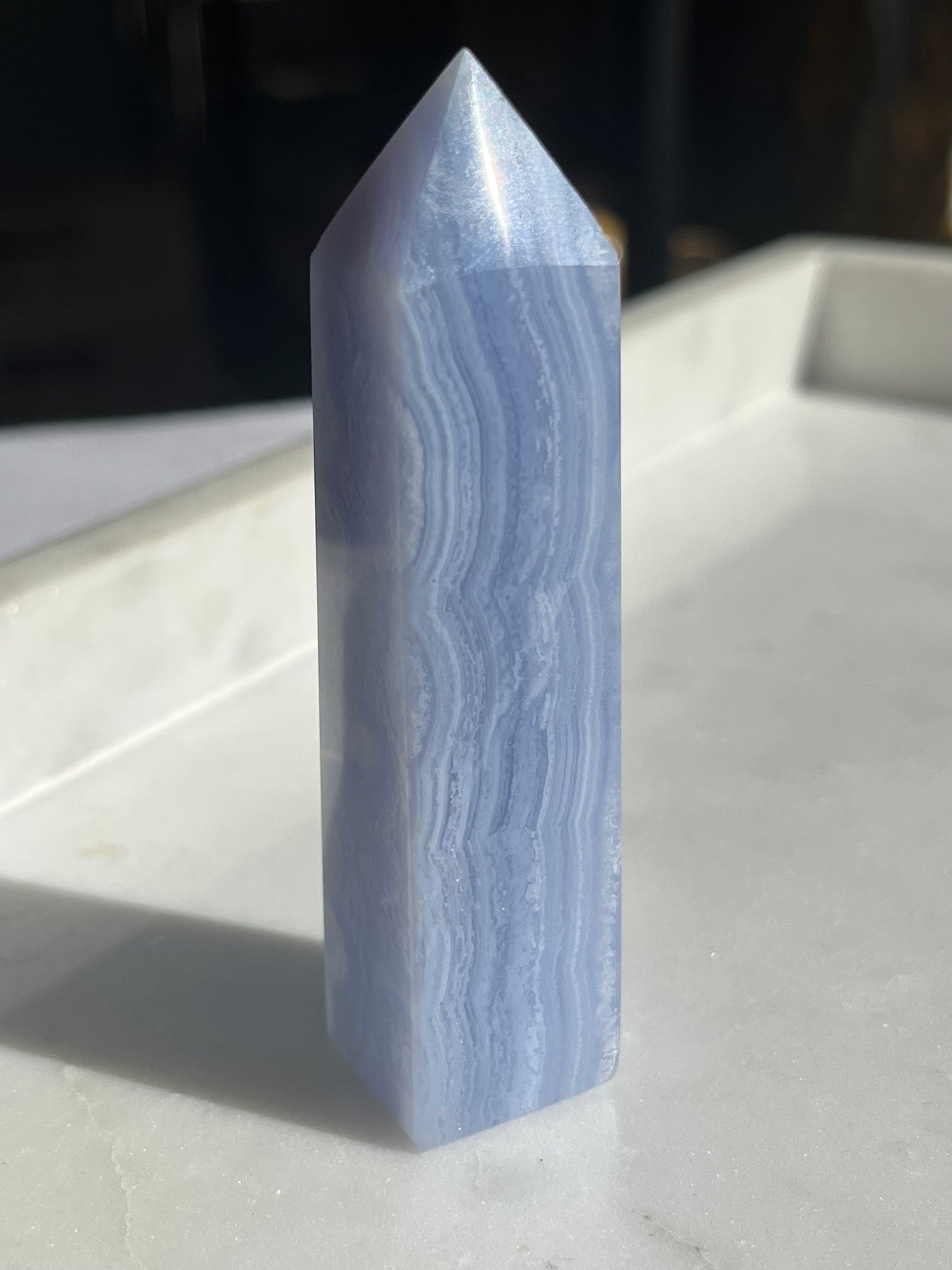 A Grade Blue Lace Agate Tower w/ White Dendritic Inclusions #8