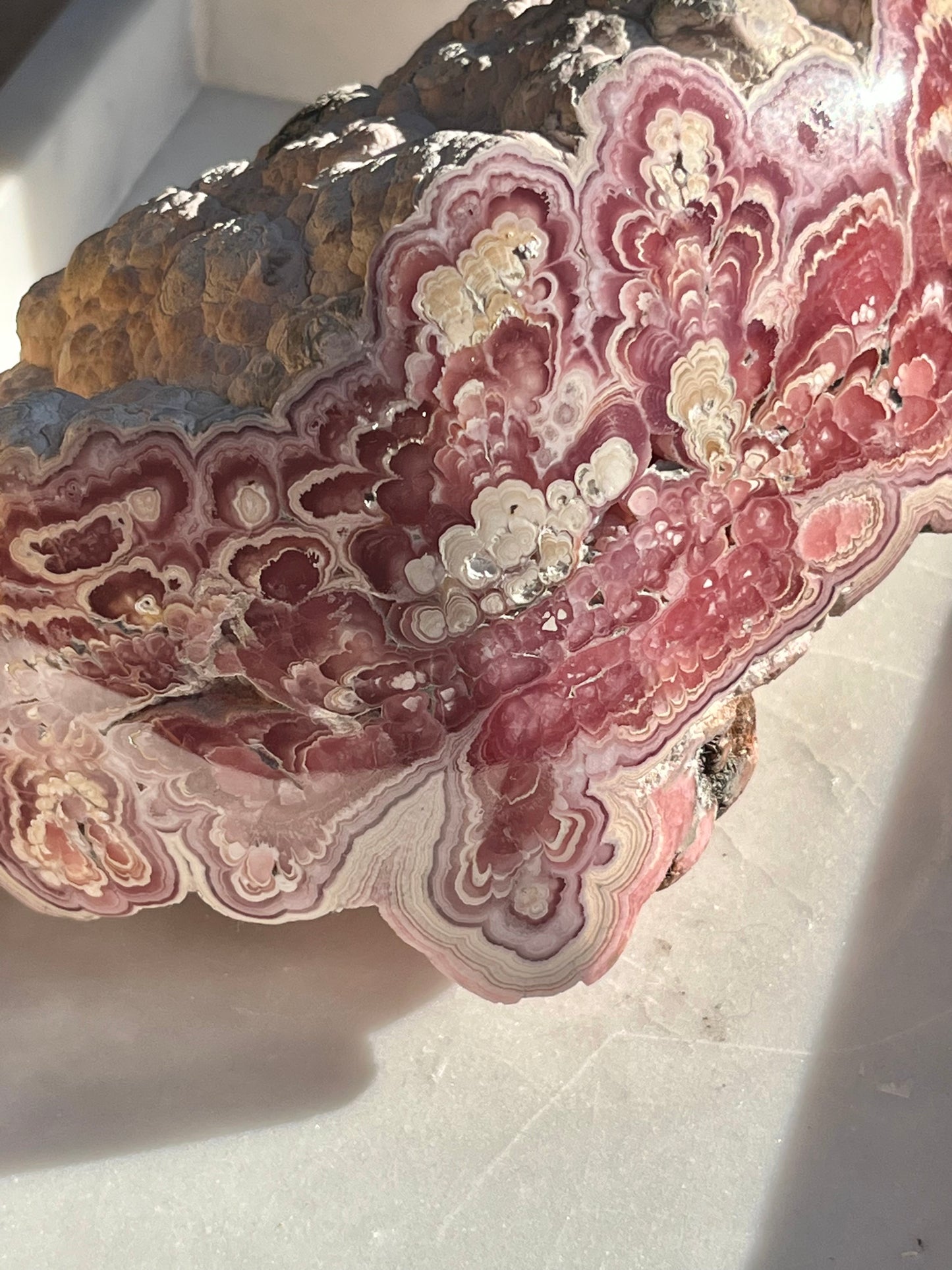 Half Polished Botryoidal Floral Pattern Rhodochrosite Freeform #12