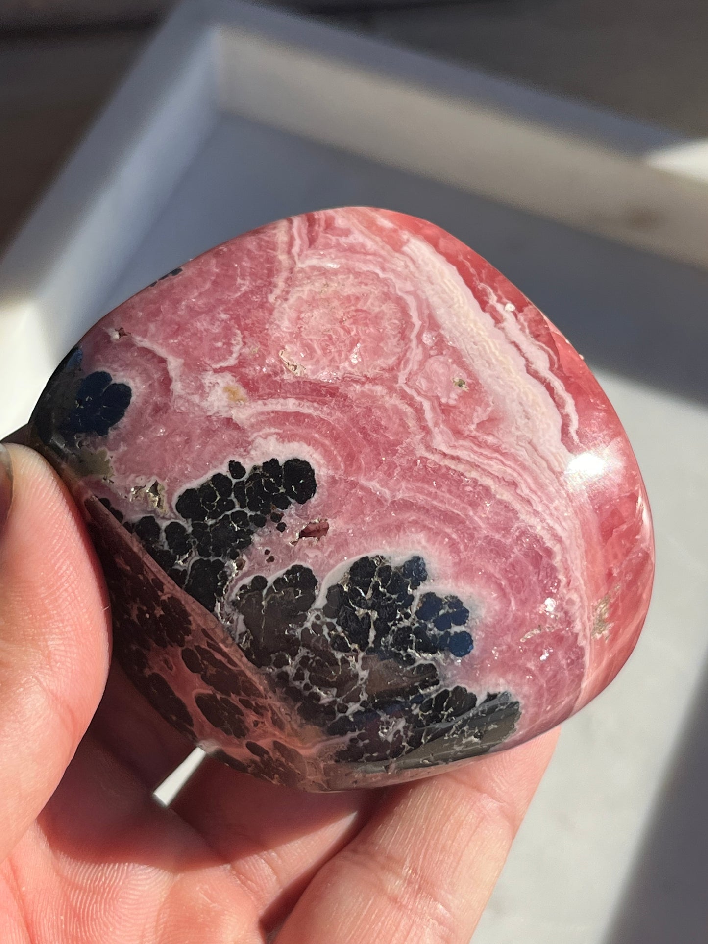 Gemmy Gel Rhodochrosite Freeform w/Floral Pattern Black Manganese #2