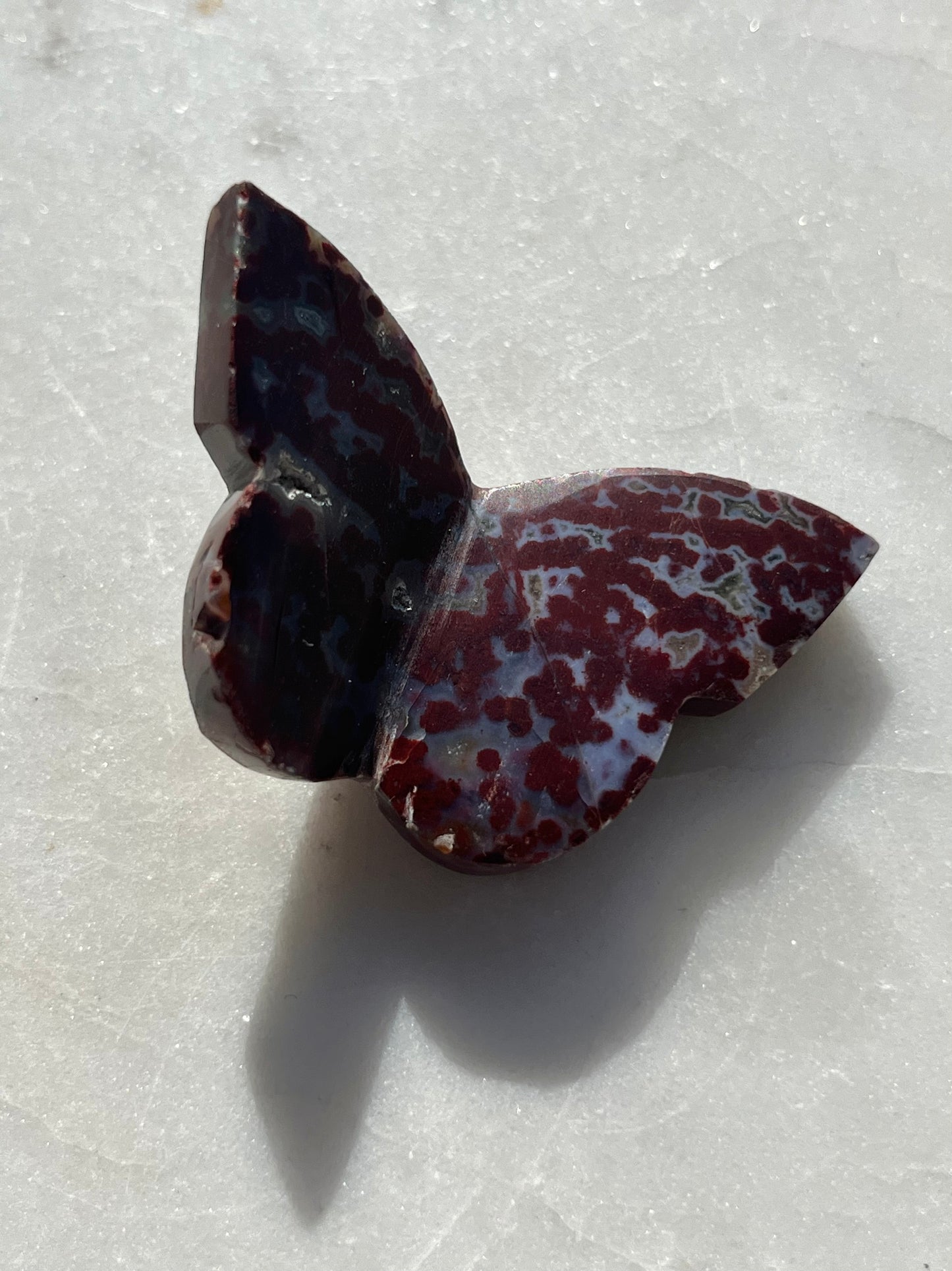 Red Indonesian Orbicular Jasper 3D Butterfly Carving
