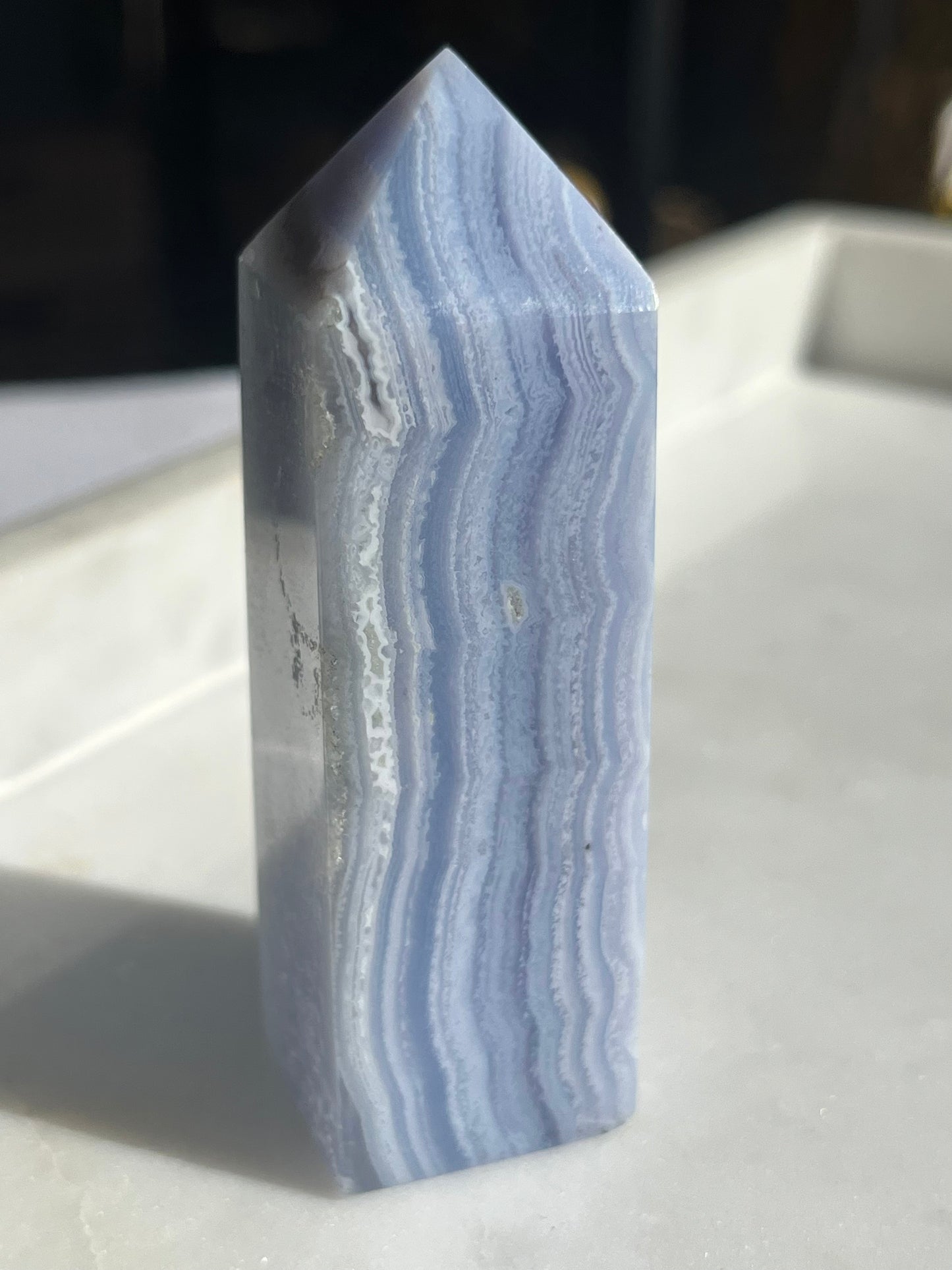 A Grade Blue Lace Agate Tower w/ White Dendritic Inclusions #1