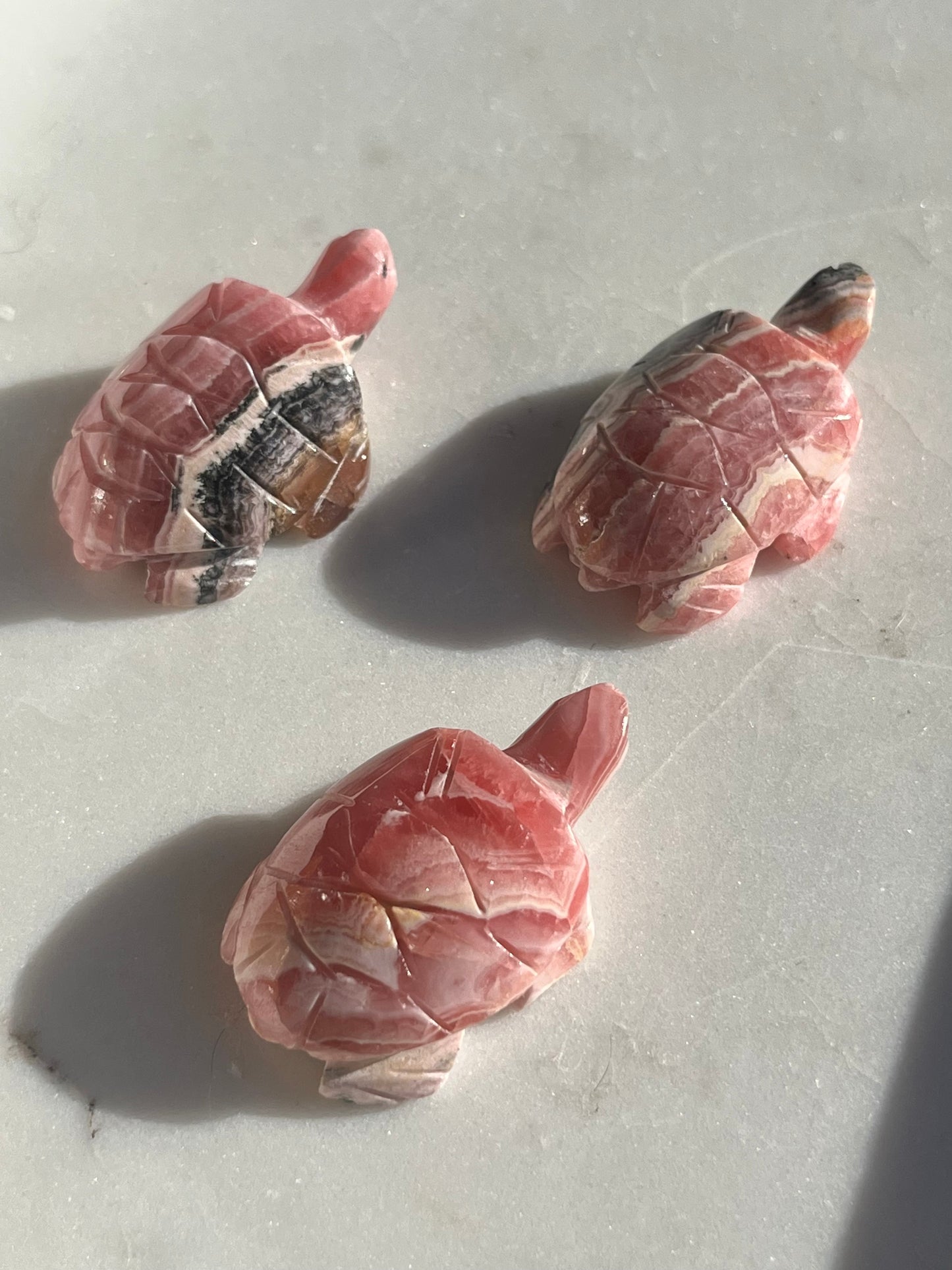 Gemmy Banded & Floral Pattern Rhodochrosite Turtle Carving